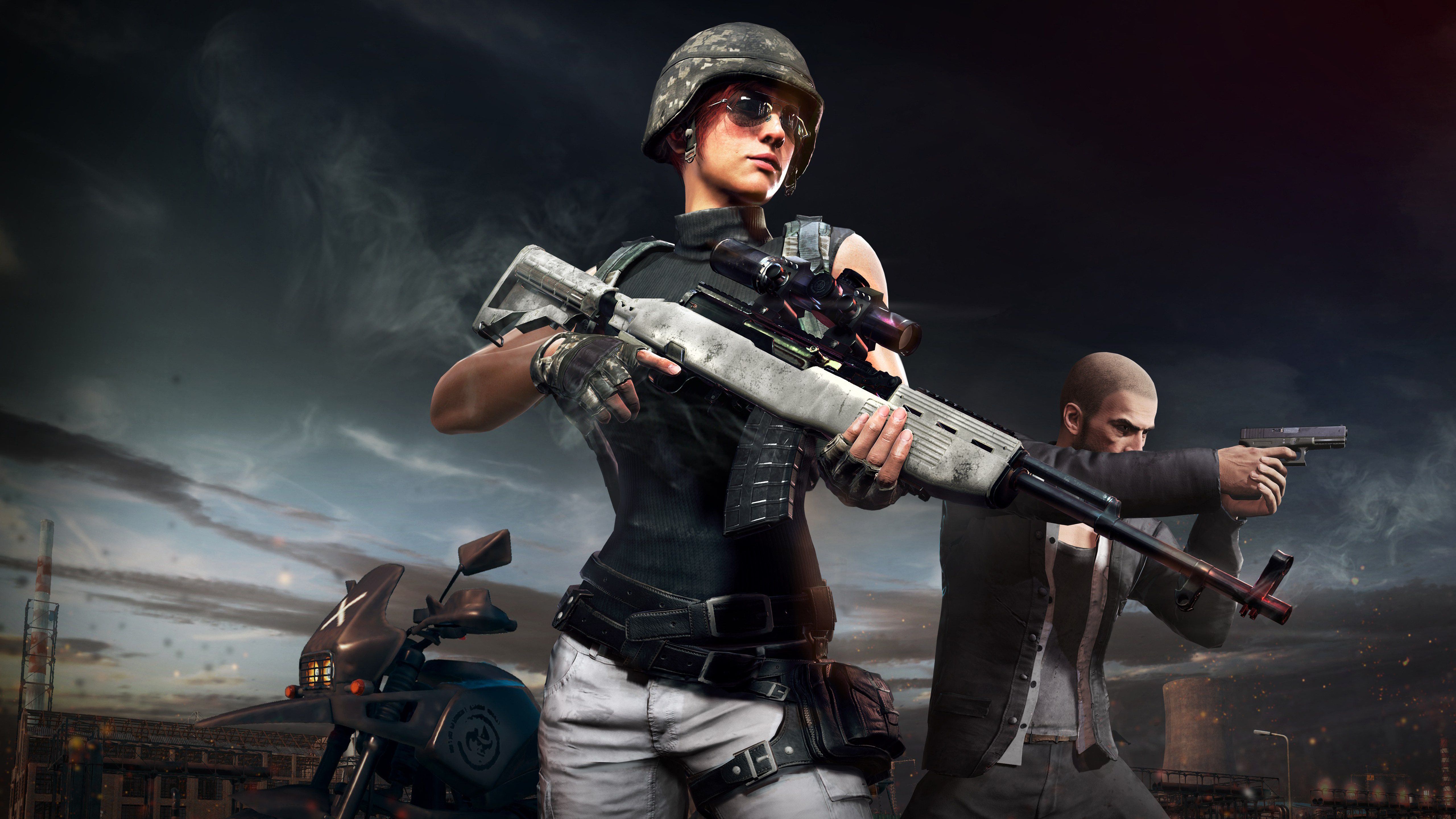 5K Wallpaper of Girl with Weapon Sniper in PUBG Game