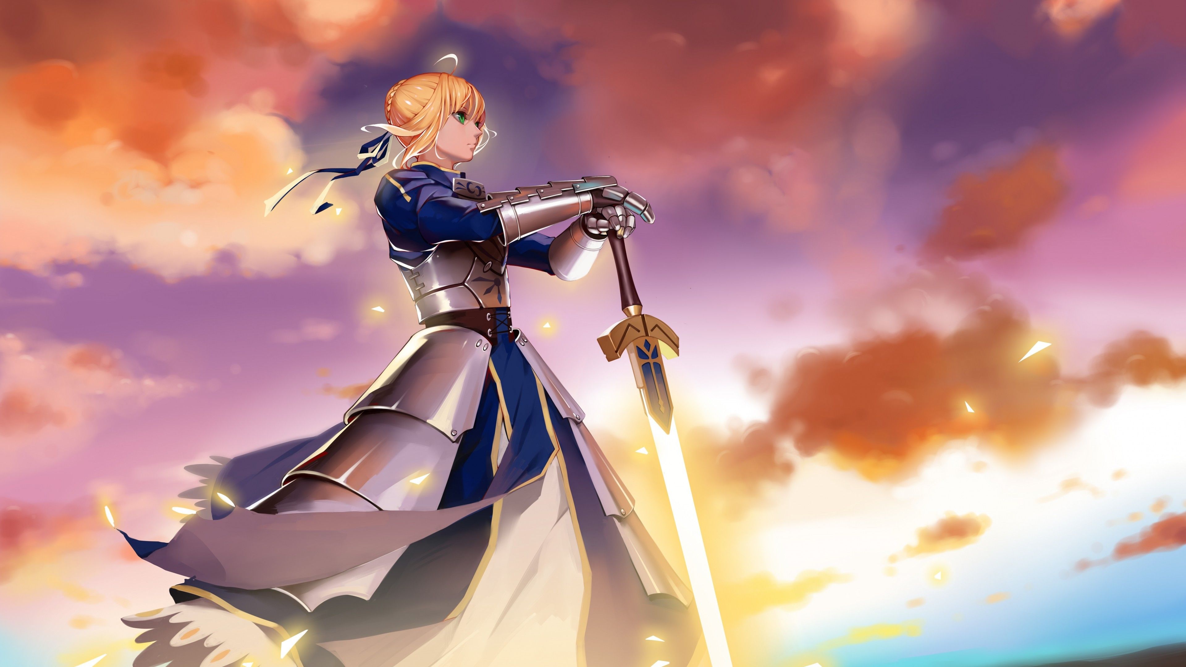 Download 3840x2160 Fate Stay Night, Saber, Fate Series, Sunset, Armored Wallpaper for UHD TV