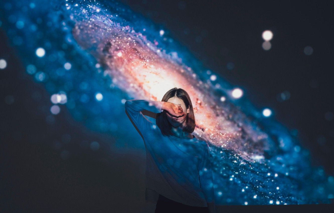 Wallpaper girl, space, background, the universe, space, universe, girl, background, projection, projector, projector, projection image for desktop, section девушки