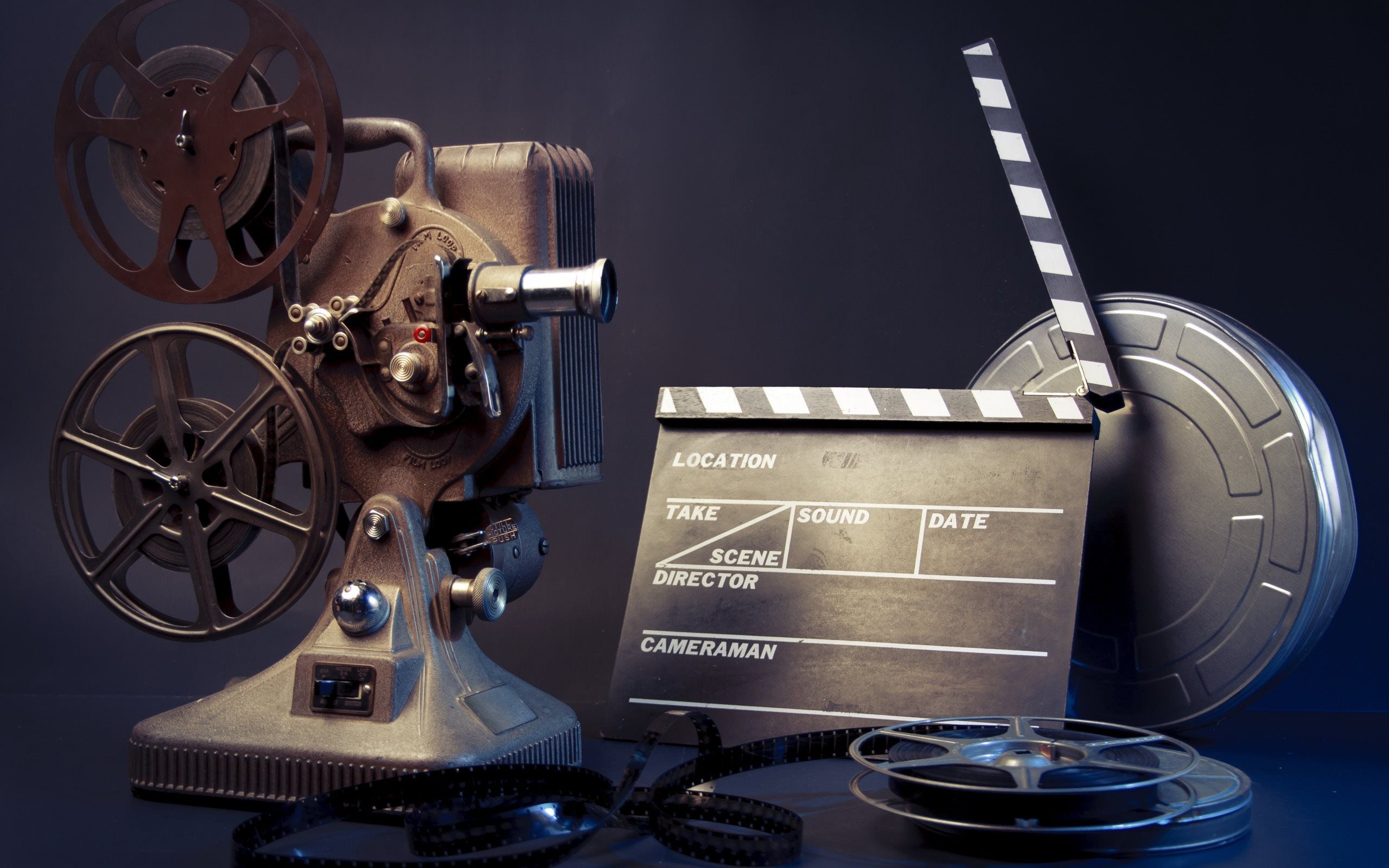 Download wallpaper Cinema, old film projector, filmstrip, retro, cinema hall for desktop with resolution 2560x1600. High Quality HD picture wallpaper