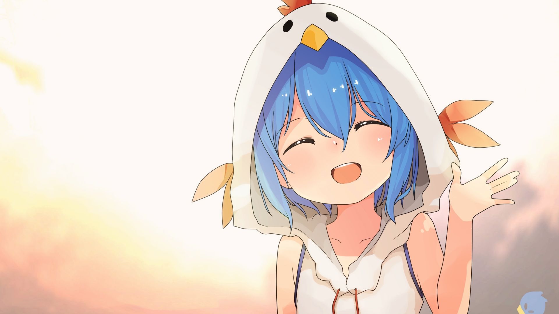 Desktop Wallpaper Cute, Blue Hair, Anime Girl, Smile, Hoodie, HD Image, Picture, Background, 82b9b8