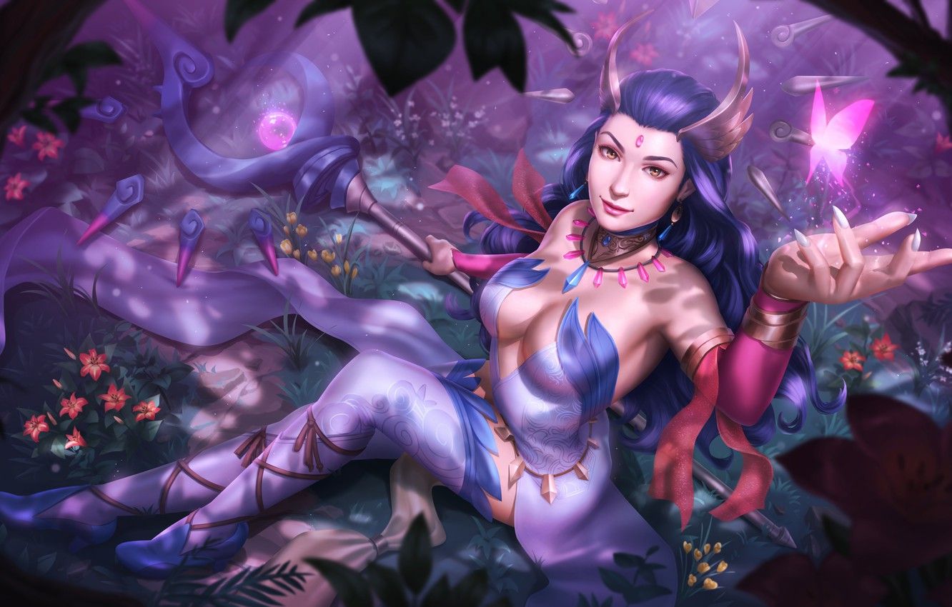 Wallpaper forest, chest, look, girl, beauty, dress, MAG, staff