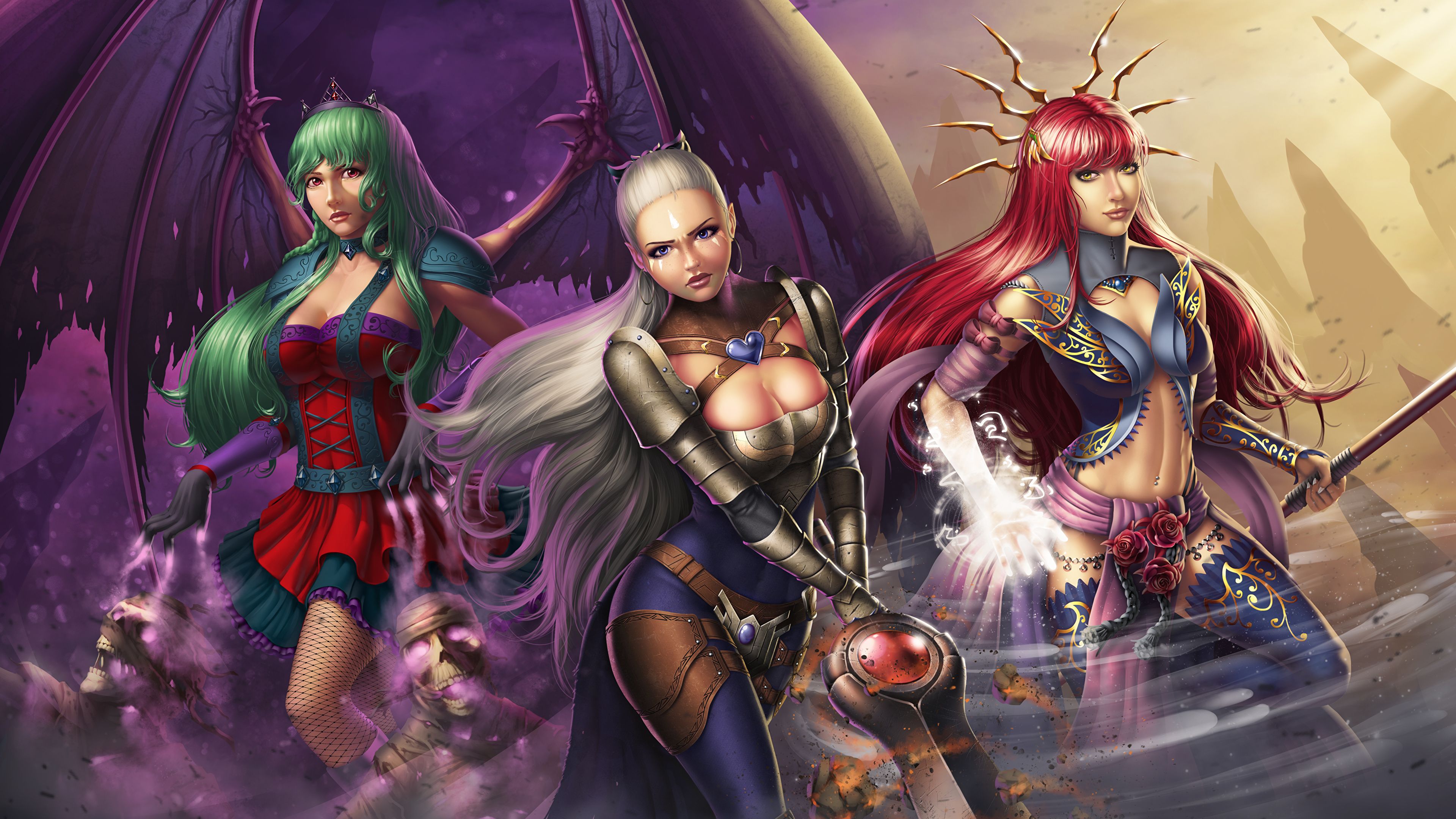 Photo Blonde girl Redhead girl warrior Wings Evelyn, 3840x2160