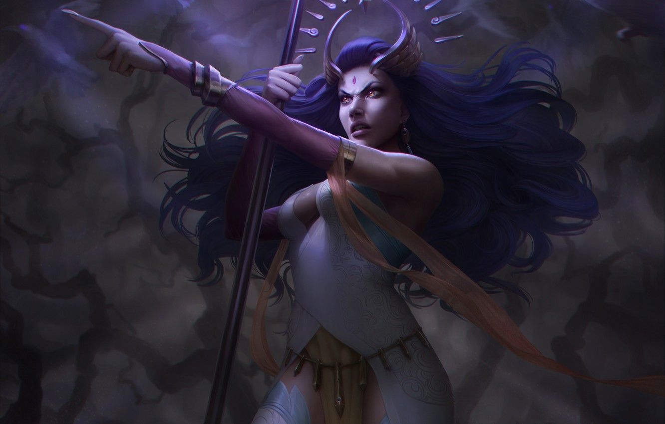 Wallpaper chest, girl, light, birds, night, fiction, art, staff