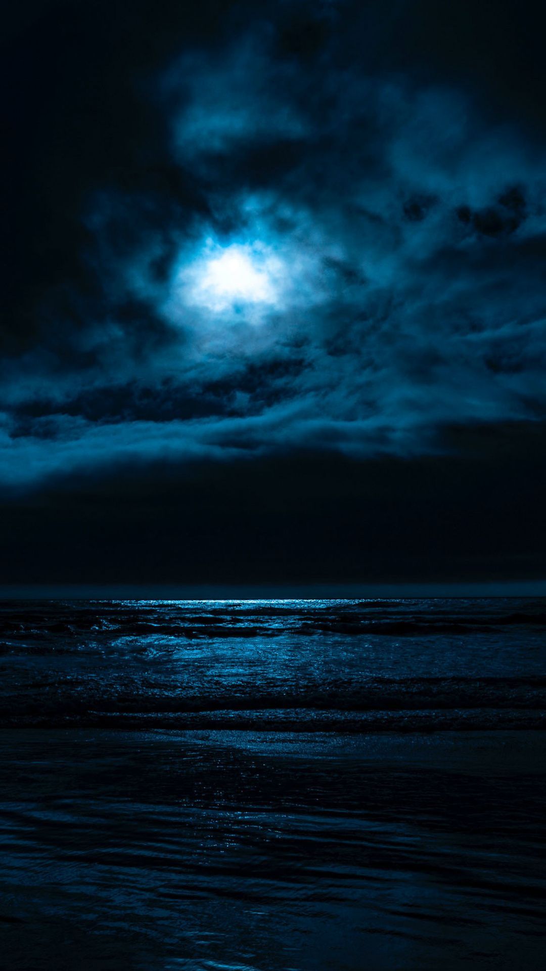 Clouds, moon light, night, sea, dark, 1080x1920 wallpaper. Blue