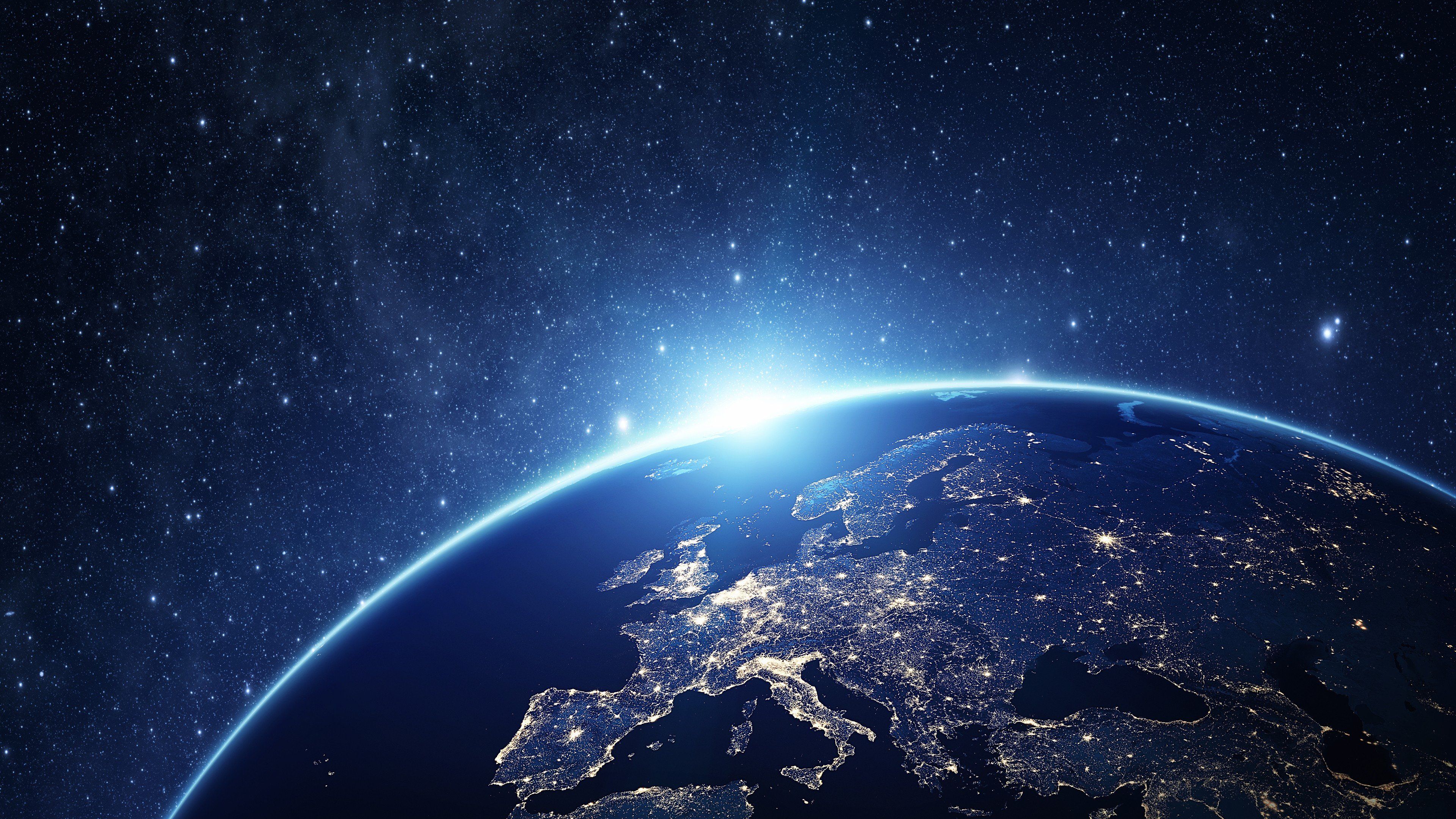 Earth, City lights, Space, Stars, Europe, Sunrise HD Wallpaper