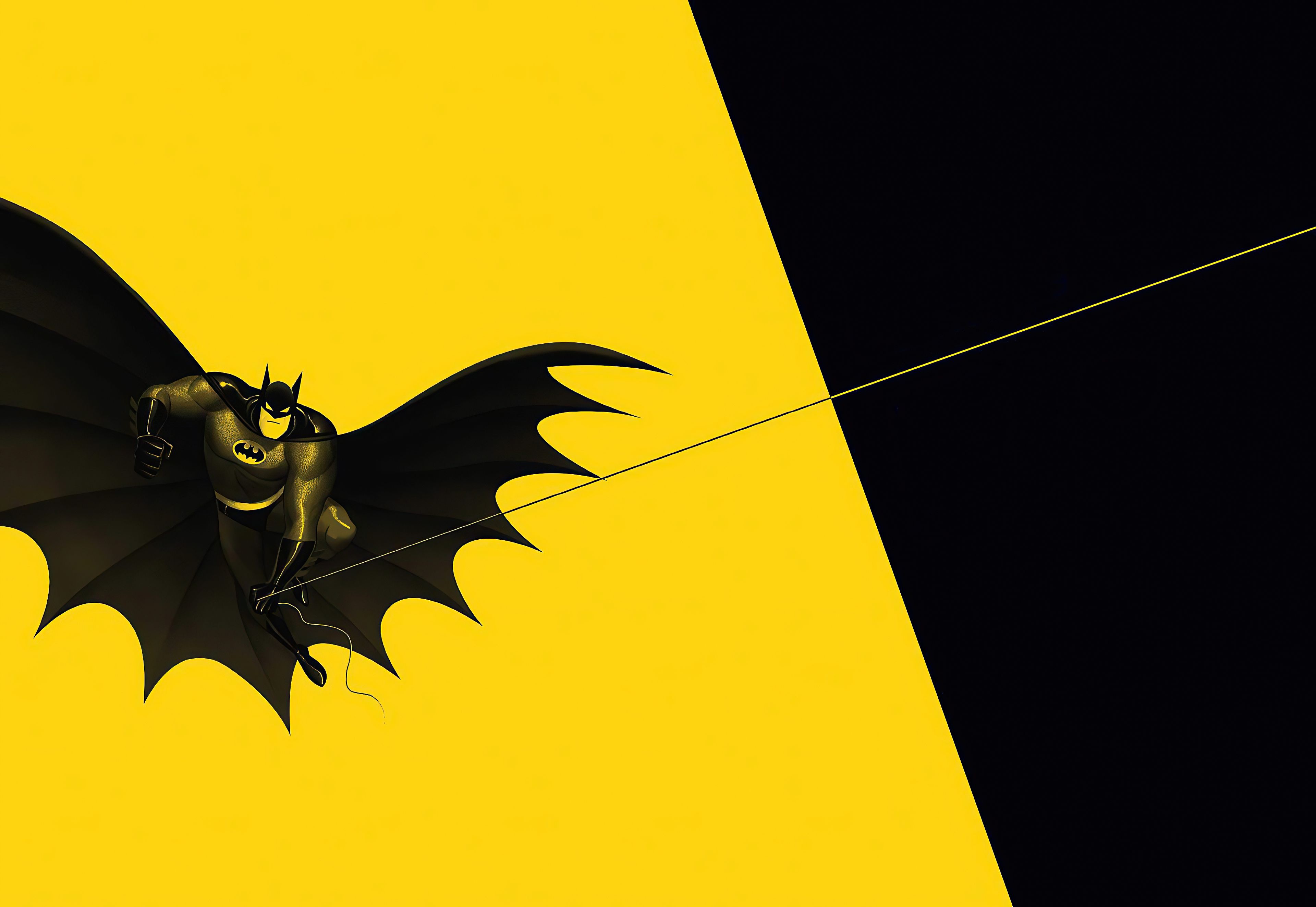 Batman Wallpaper 4K, Minimal art, Yellow background, Black, Minimal
