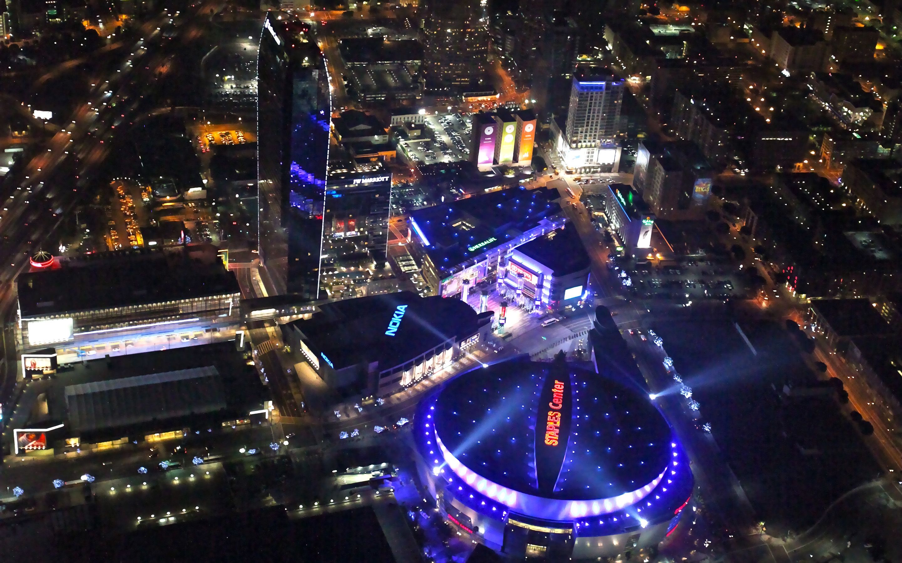 Download wallpaper Staples Center, night, aerial view, sports