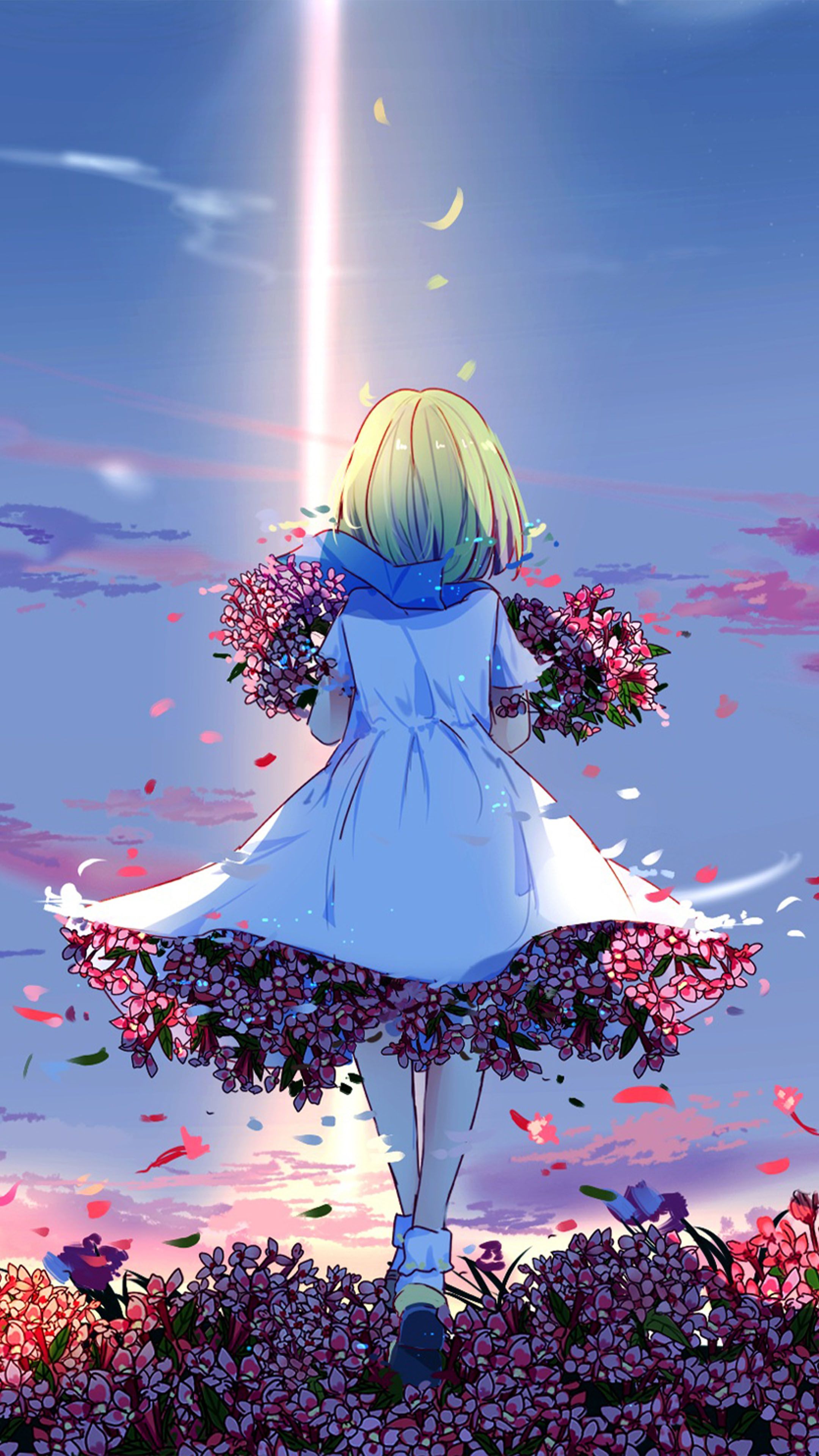 Anime Girl Spring Flowers 4K Ultra HD .mordeo.org