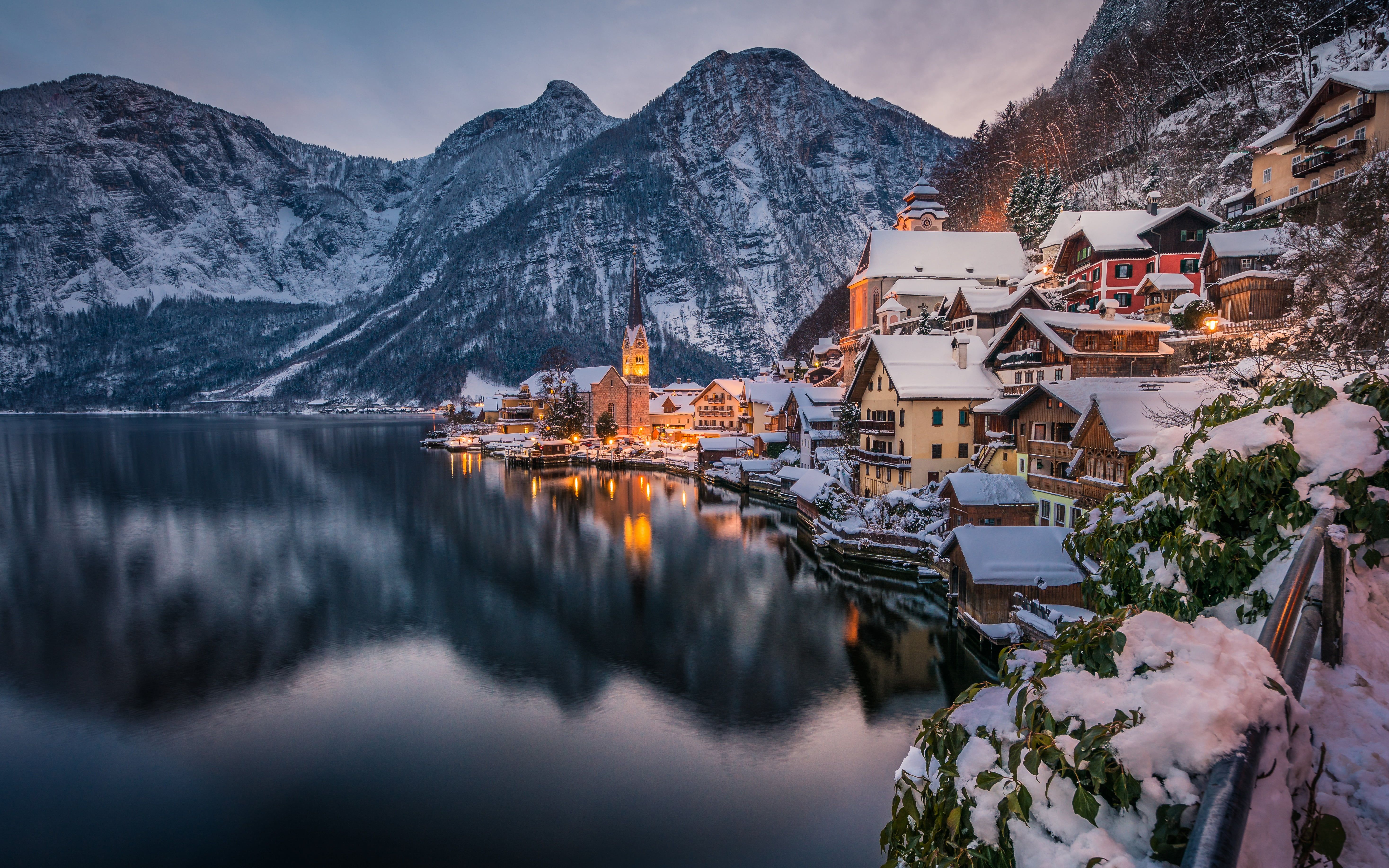 Towns #Hallstatt #Austria #Lake #Mountain #Town #Winter K