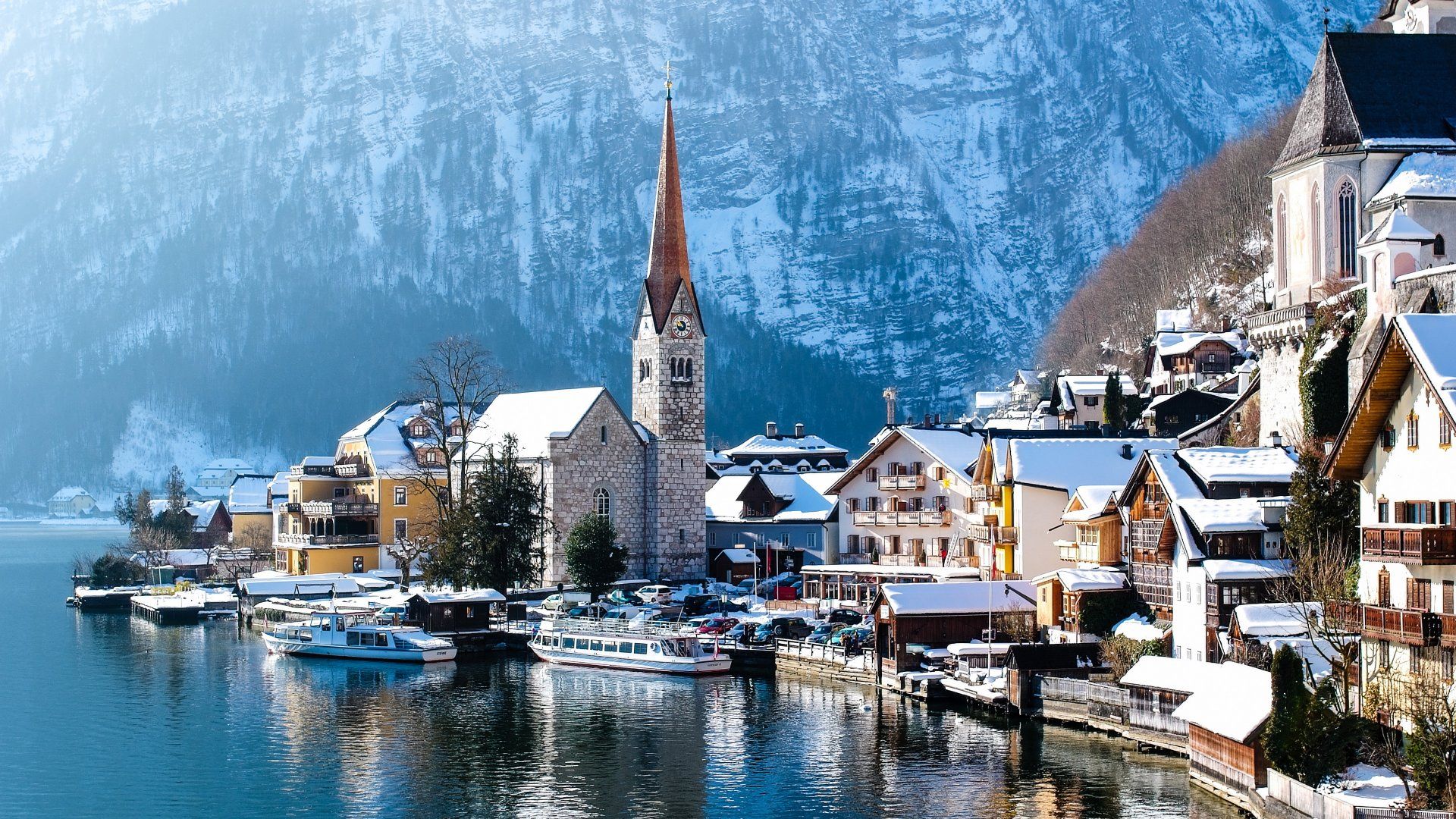 Download desktop wallpaper Hallstatt Austria Lake Mountains 1920x1080