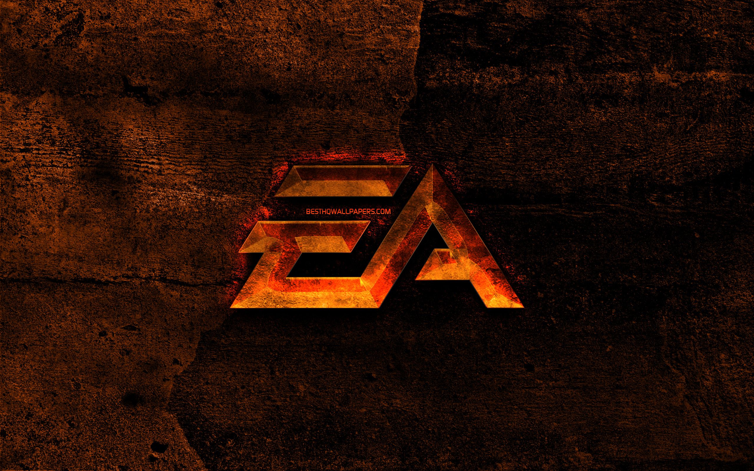 Download wallpaper EA Games fiery logo, Electronic Arts, orange