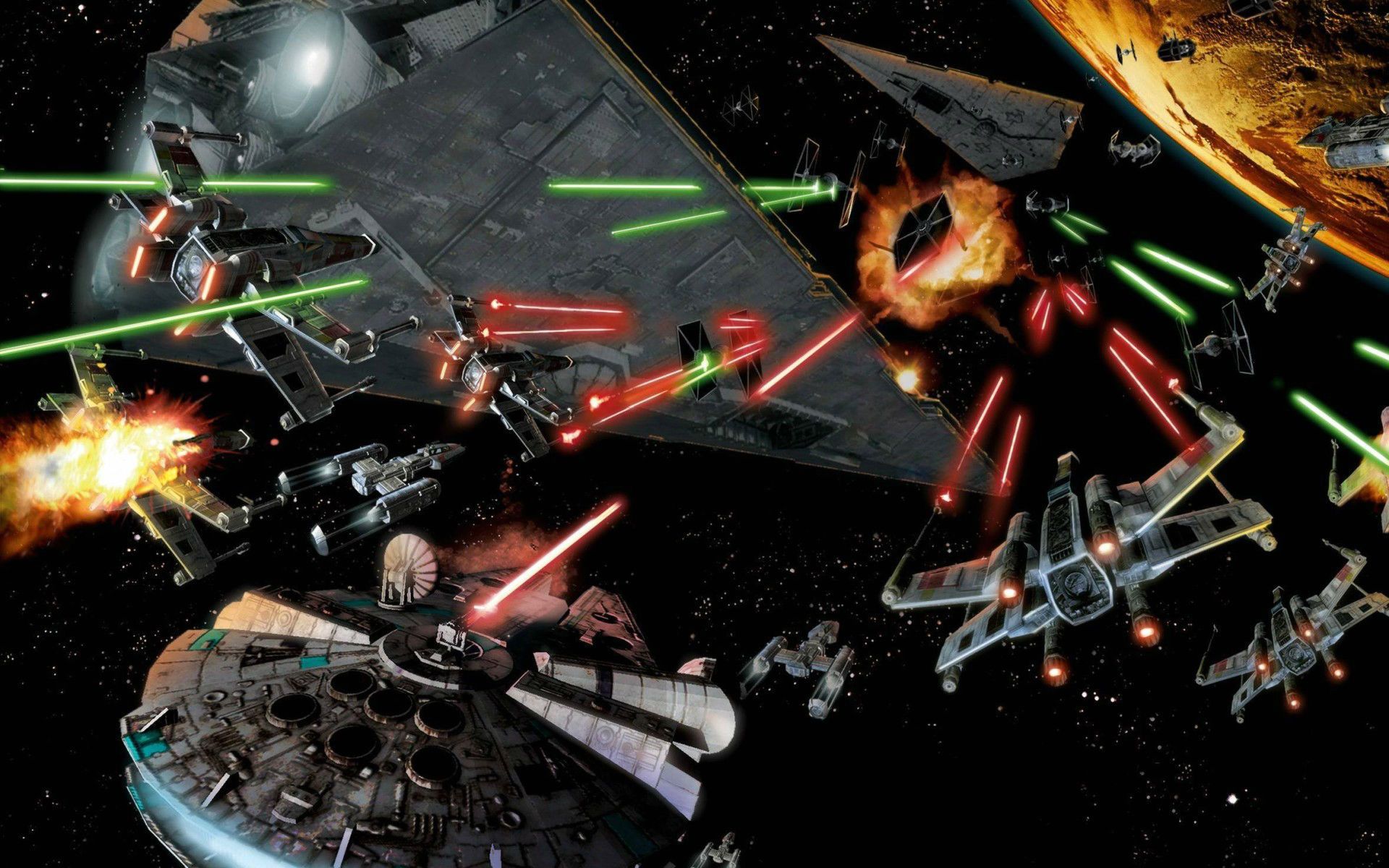 Space Battle Star Wars Millennium Falcon Art wallpaperx1200