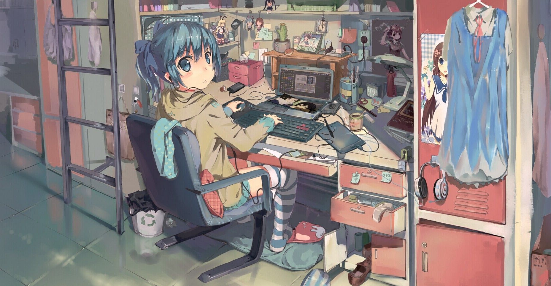 Art Girl Room Anime HD Wallpaper