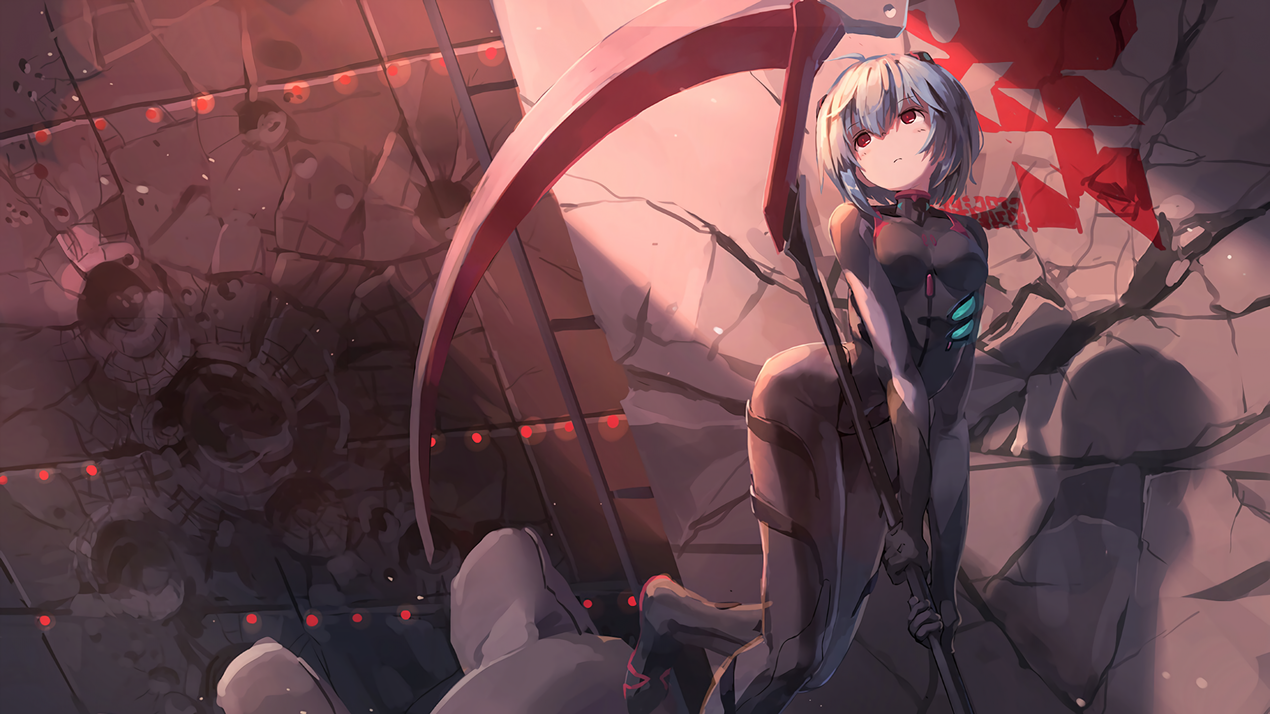 #plugsuit, #scythe, #anime girls, #Nerv, #red eyes, #blue