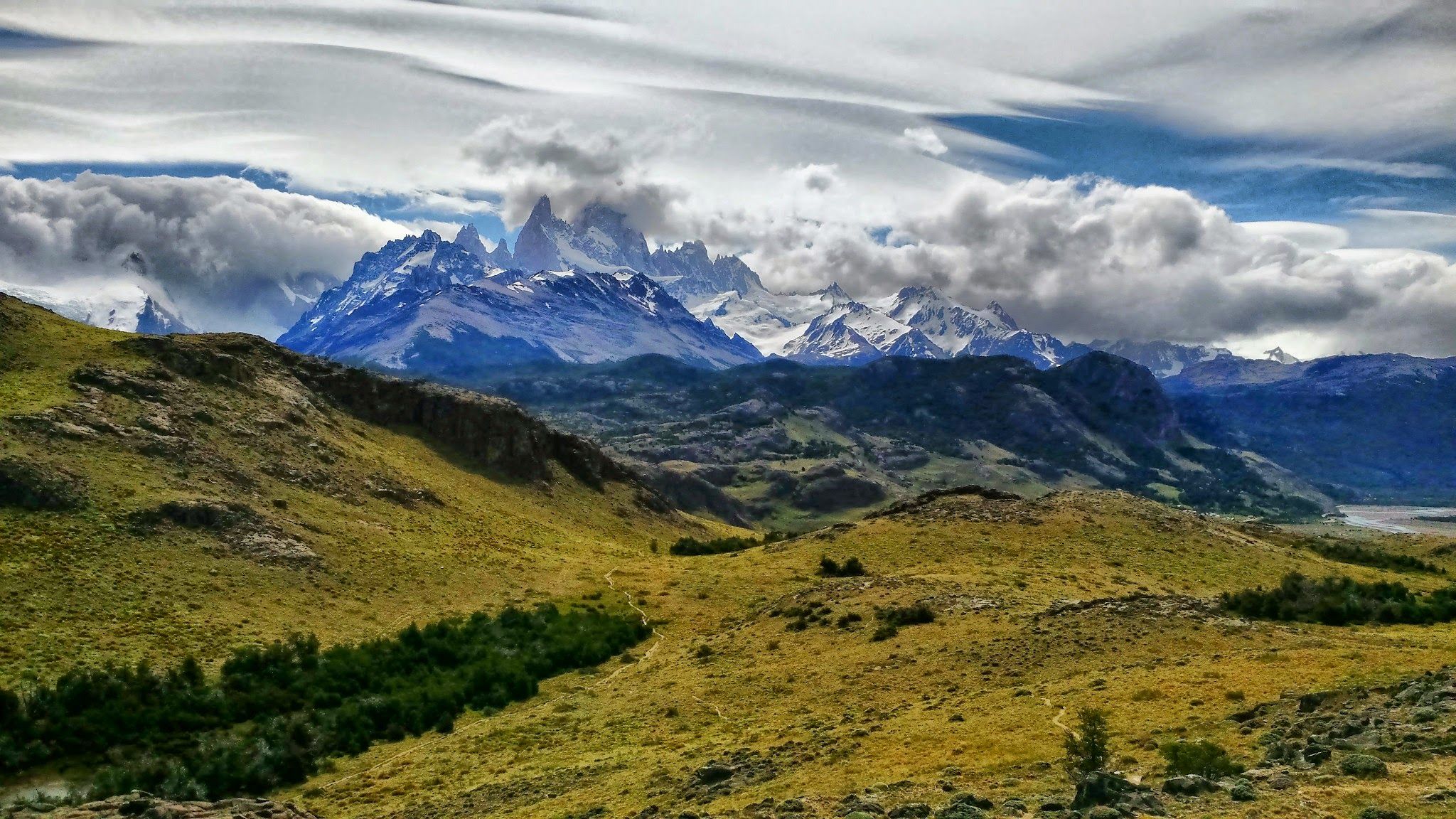 The Fitz Roy massif obscured by clouds outside of El Chalten