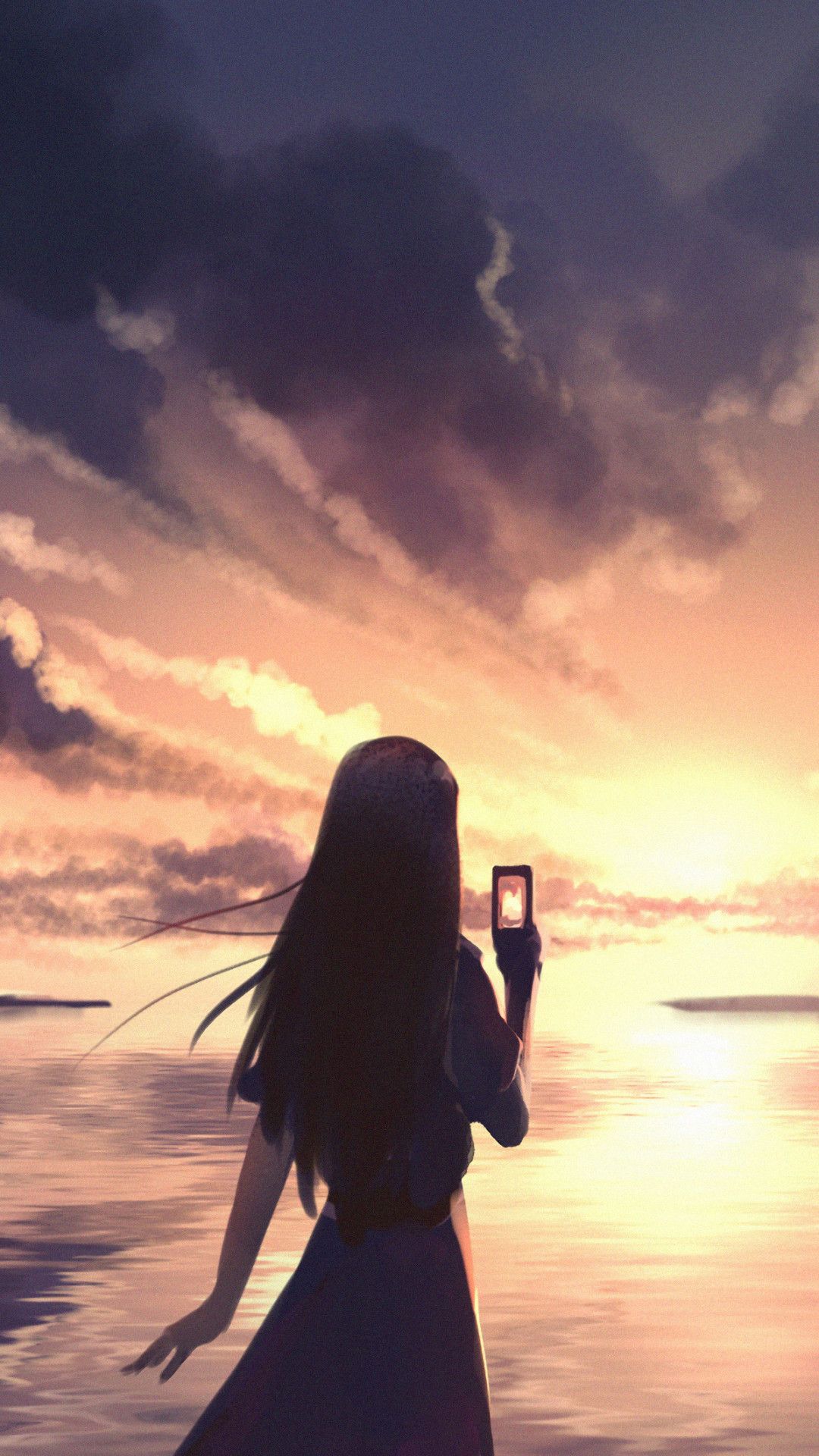 Selfie Anime Girl Sunset Wallpaper
