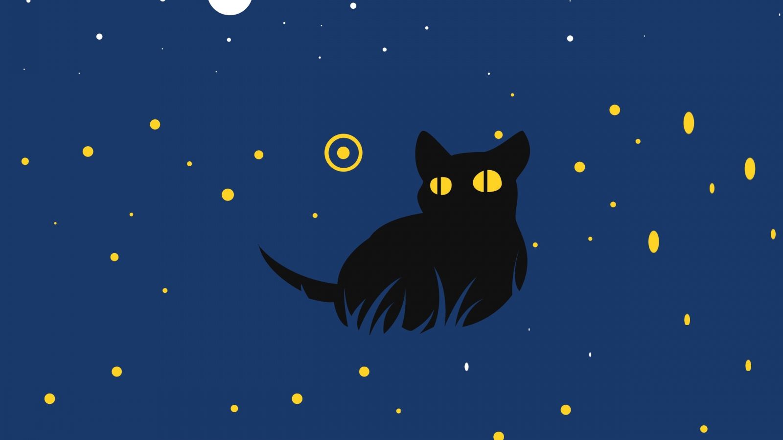Download 1600x900 wallpaper cute, black cat, minimal art