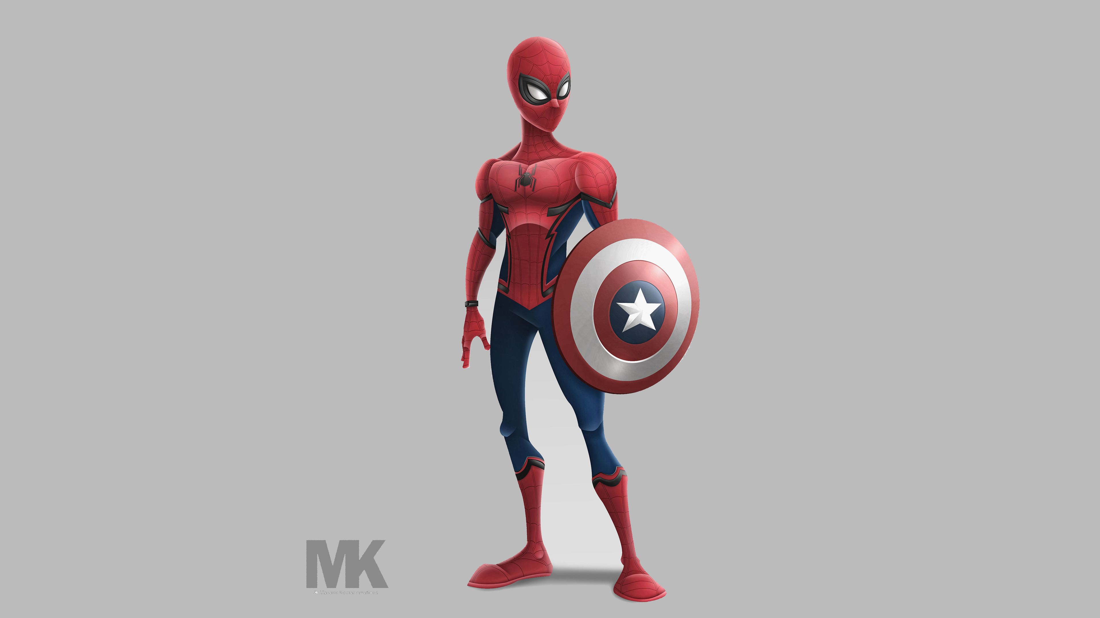 Wallpaper 4k Spiderman With Captain America Shield 4k Wallpaper, Artist Wallpaper, Artstation Wallpaper, Artwork Wallpaper, Hd Wallpaper, Shield Wallpaper, Spiderman Wallpaper