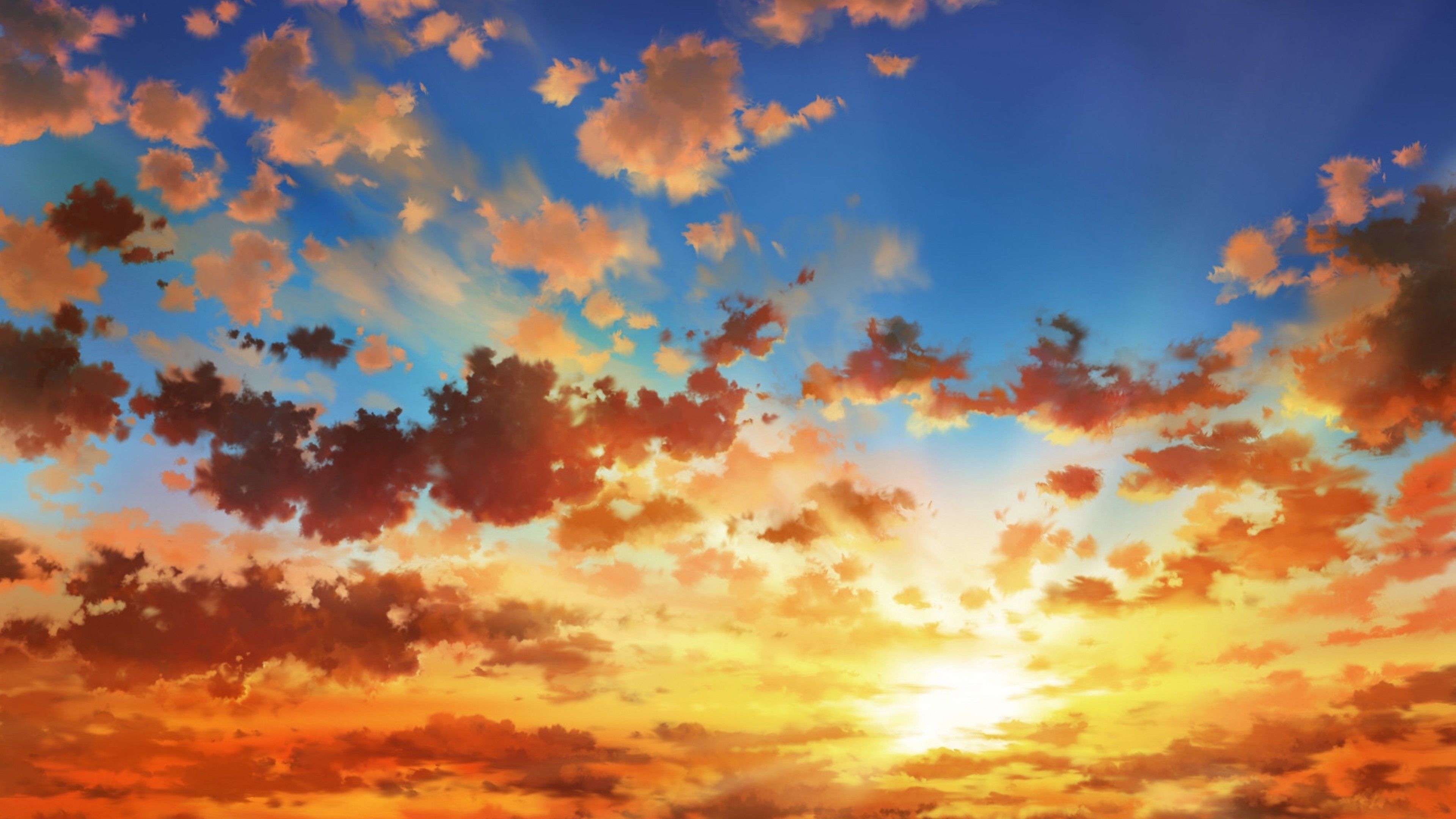Download 3840x2160 Anime Landscape, Sunset, Clouds, Sky Wallpaper for UHD TV
