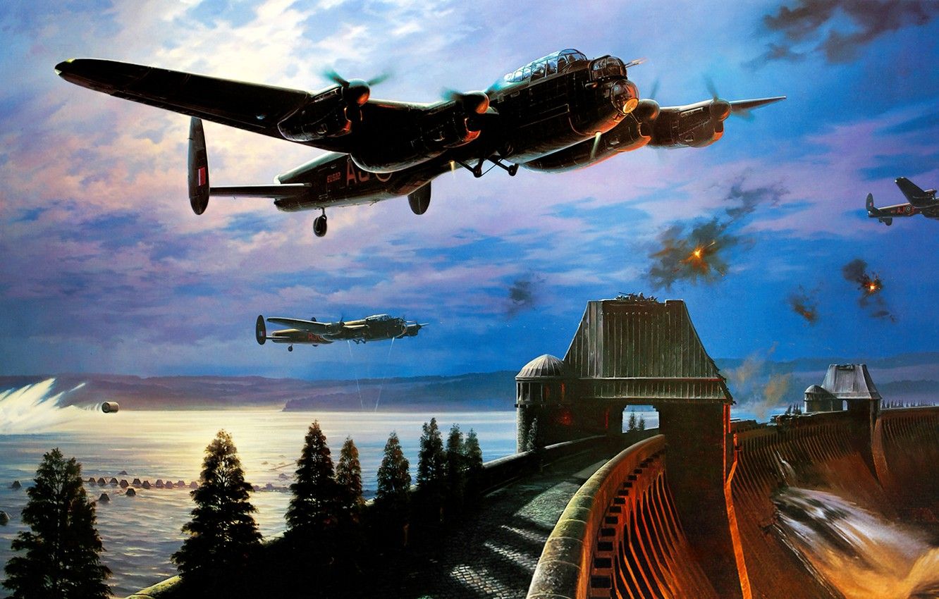 Wallpaper bomber, art, airplane, painting, ww Avro Lancaster