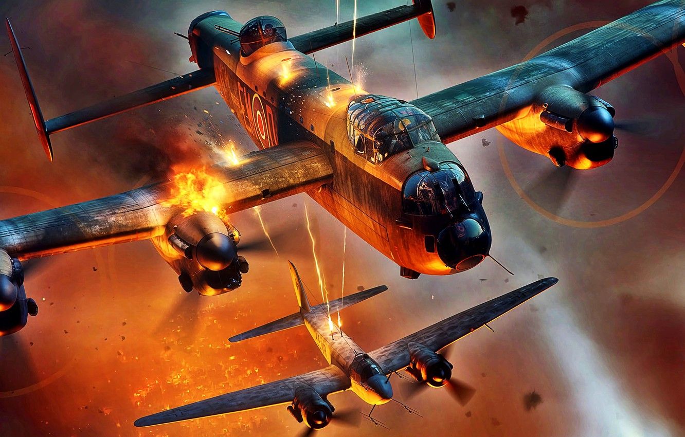 Wallpaper fire, The second World war, Lancaster, heavy bomber