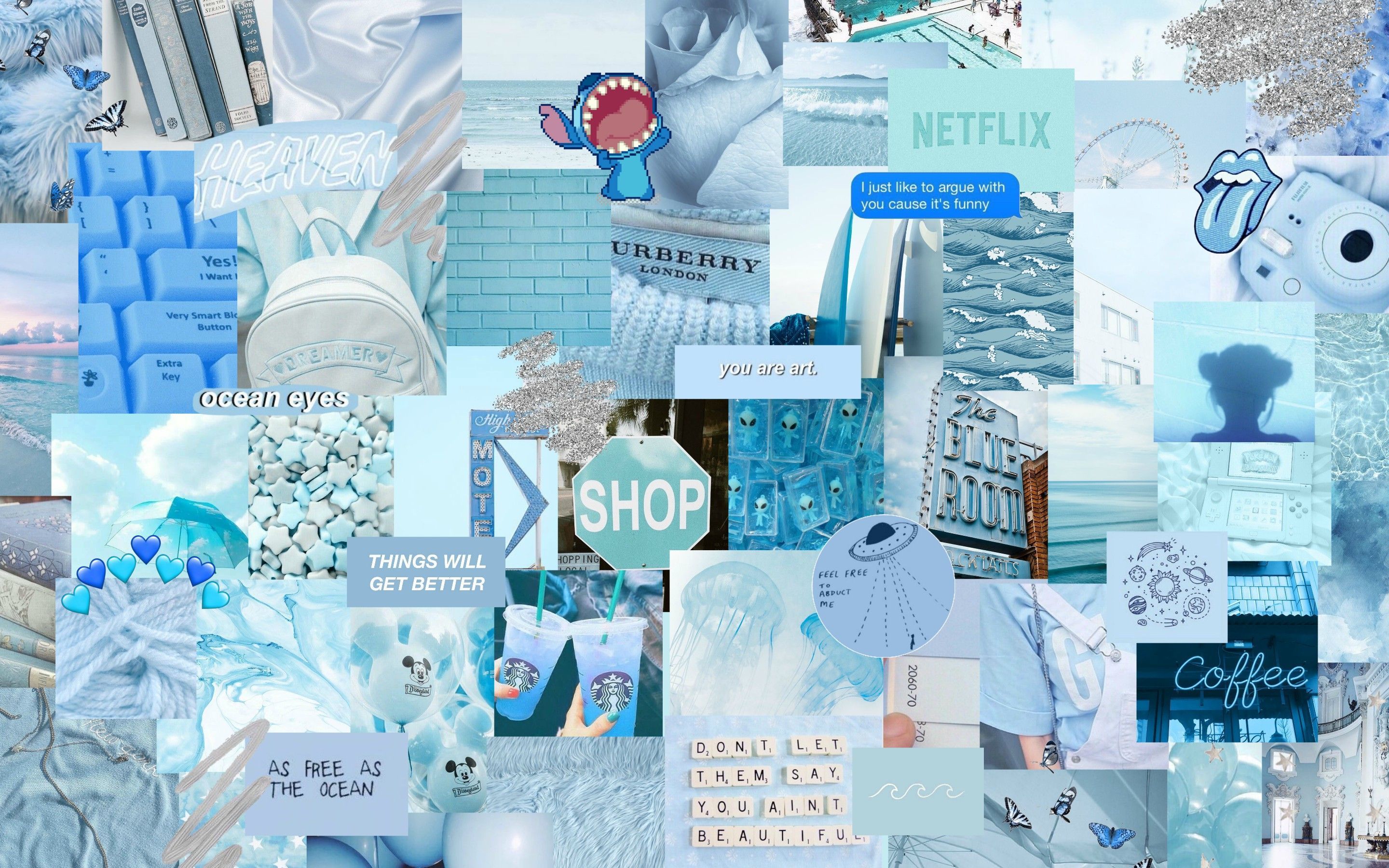 Blue Beach Aesthetic Collage Wallpaper Laptop - k-Music