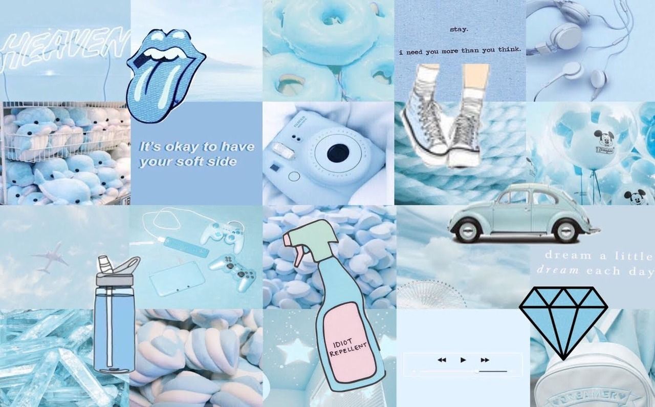 Tons of awesome blue collage aesthetic desktop wallpapers to download for f...