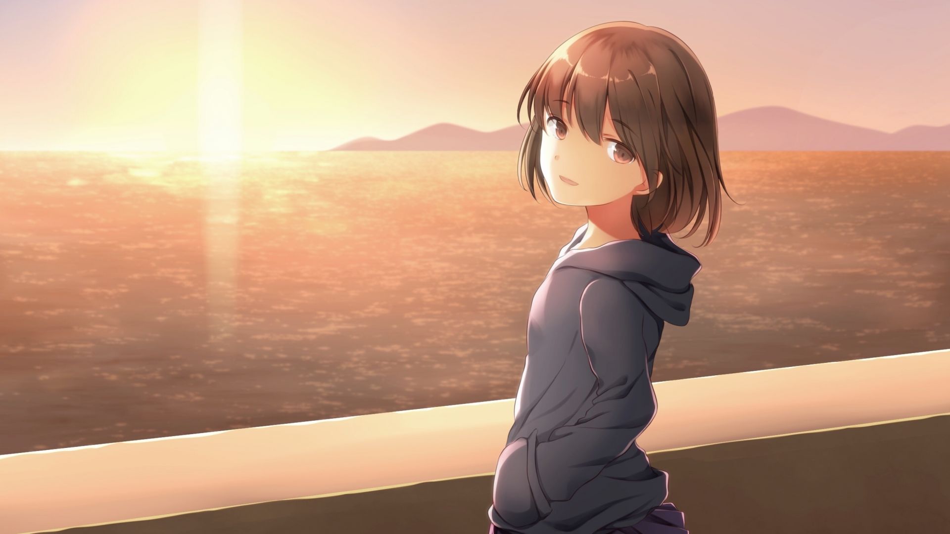 Desktop Wallpaper Short Hair, Anime Girl, School Dress, Cute