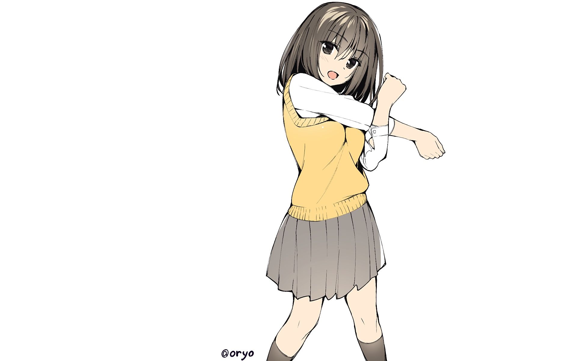 Desktop Wallpaper Cute, Anime Girl, School Dress, Short Hair