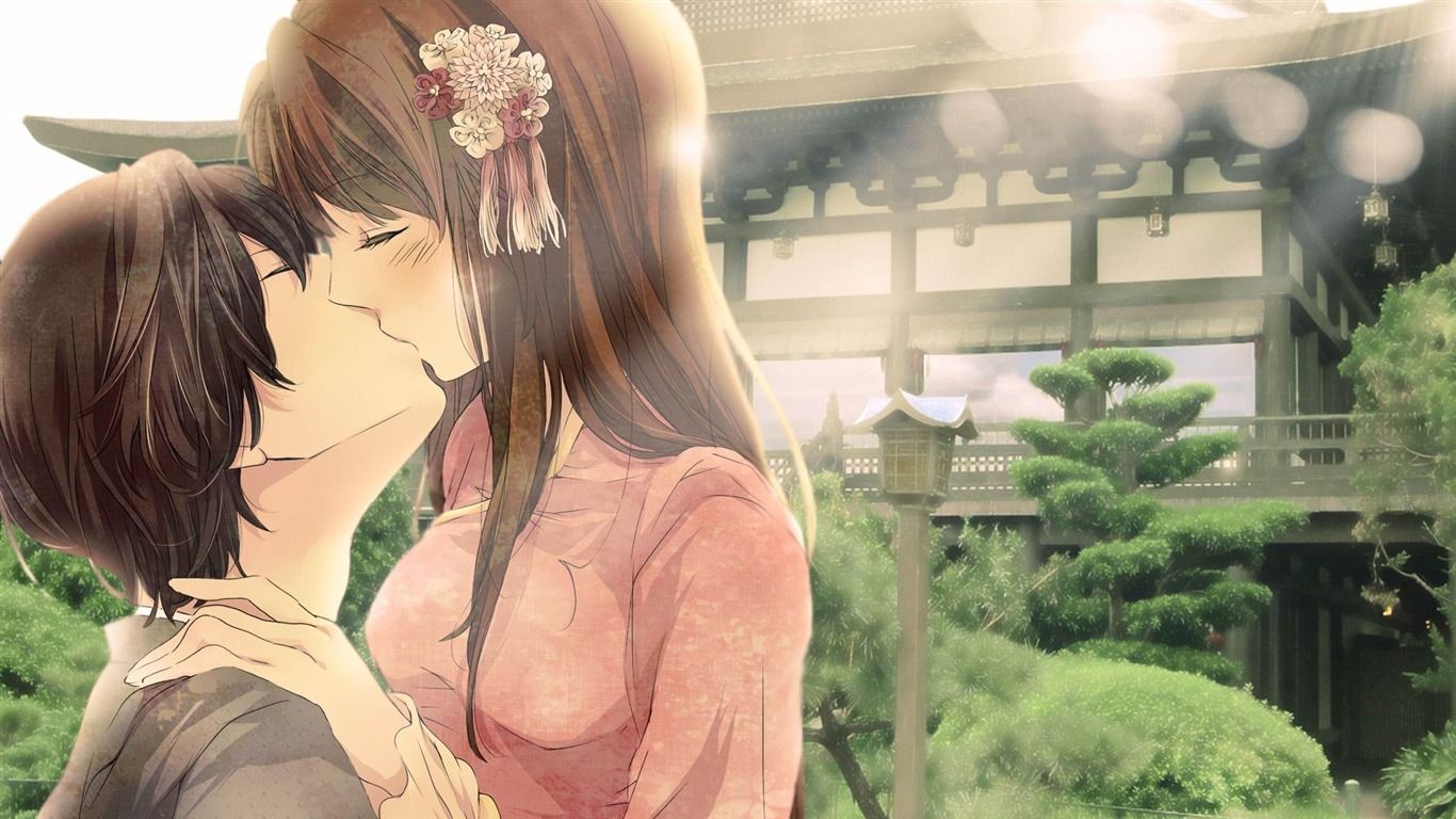 kiss affection pair-Anime characters HD wallpaper Preview