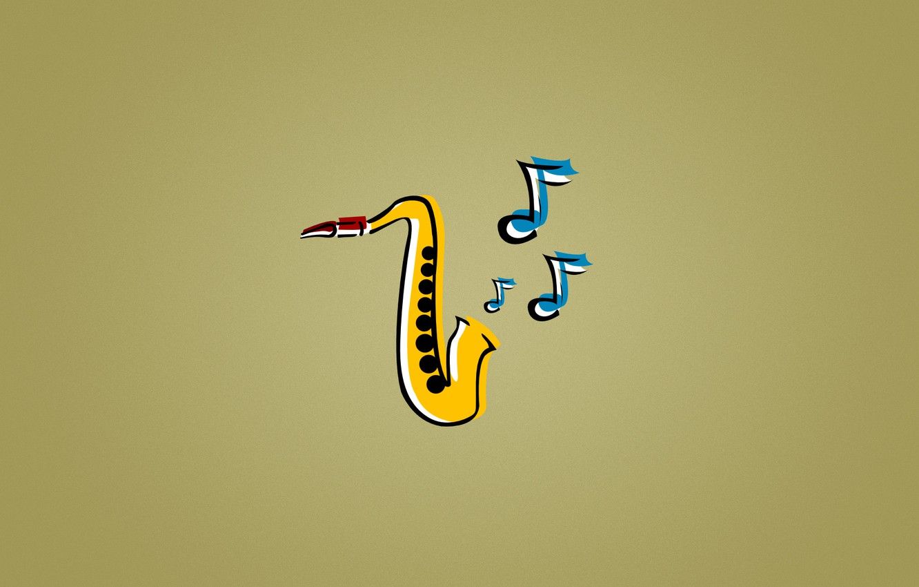 Wallpaper blue, yellow, notes, music, jazz, Saxophone, jazz