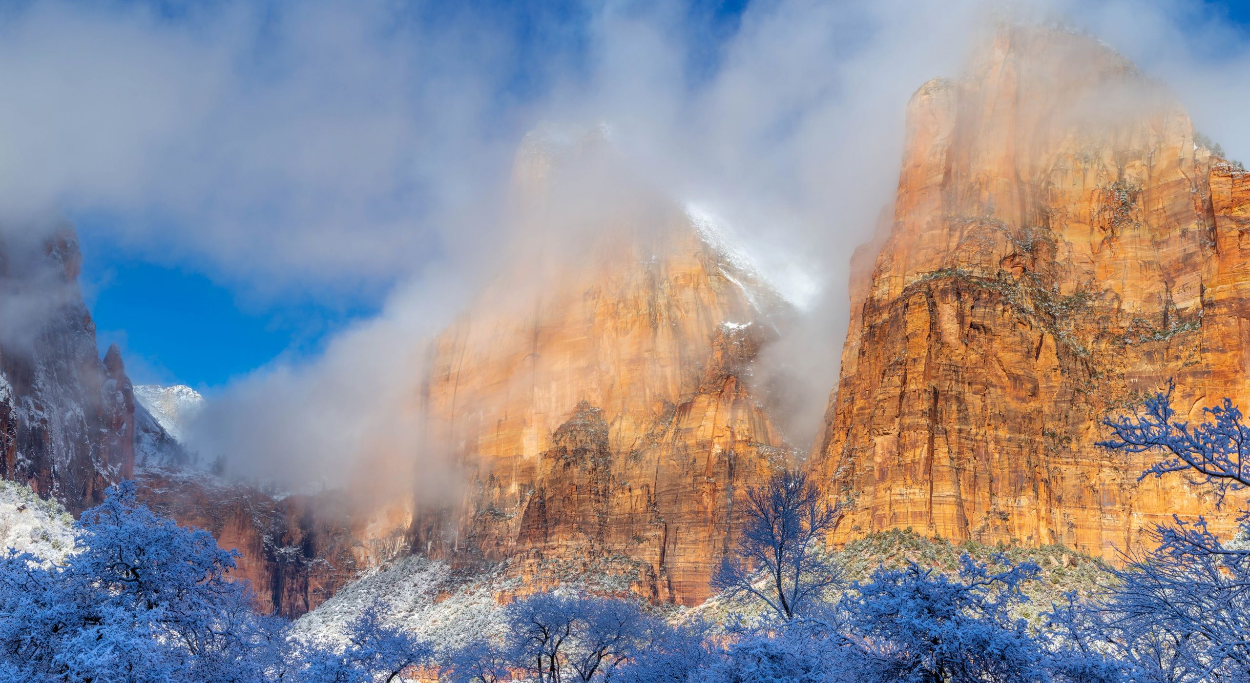 image Zion National Park USA Crag Nature Winter mountain 2560x1400