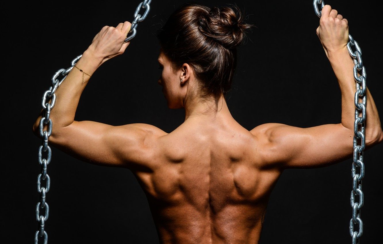 Wallpaper woman, muscle, back, fitness, chains, bodybuilder image for desktop, section спорт
