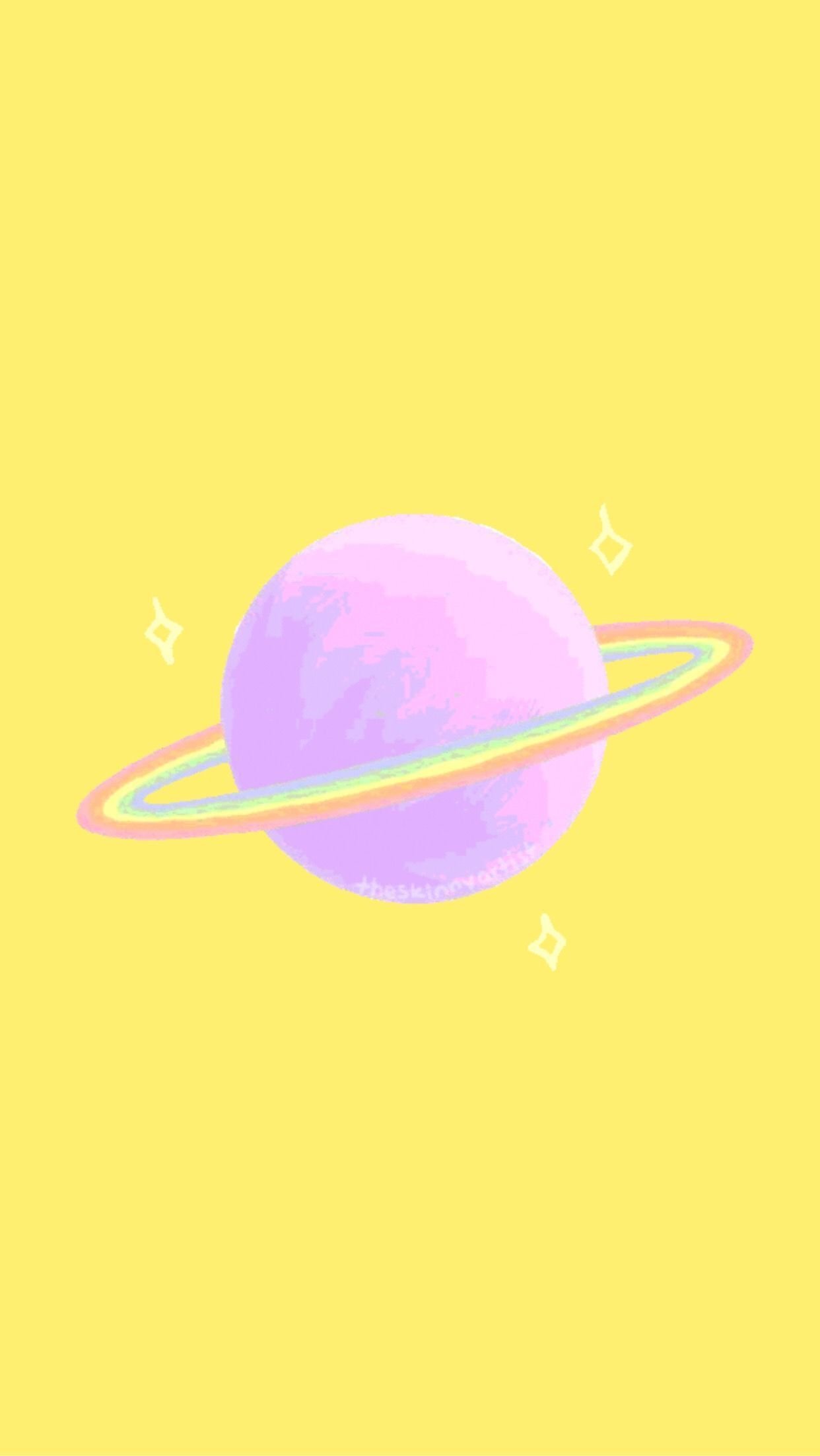 Yellow Lockscreen / Wallpaper / Background Space Saturn Pink Color