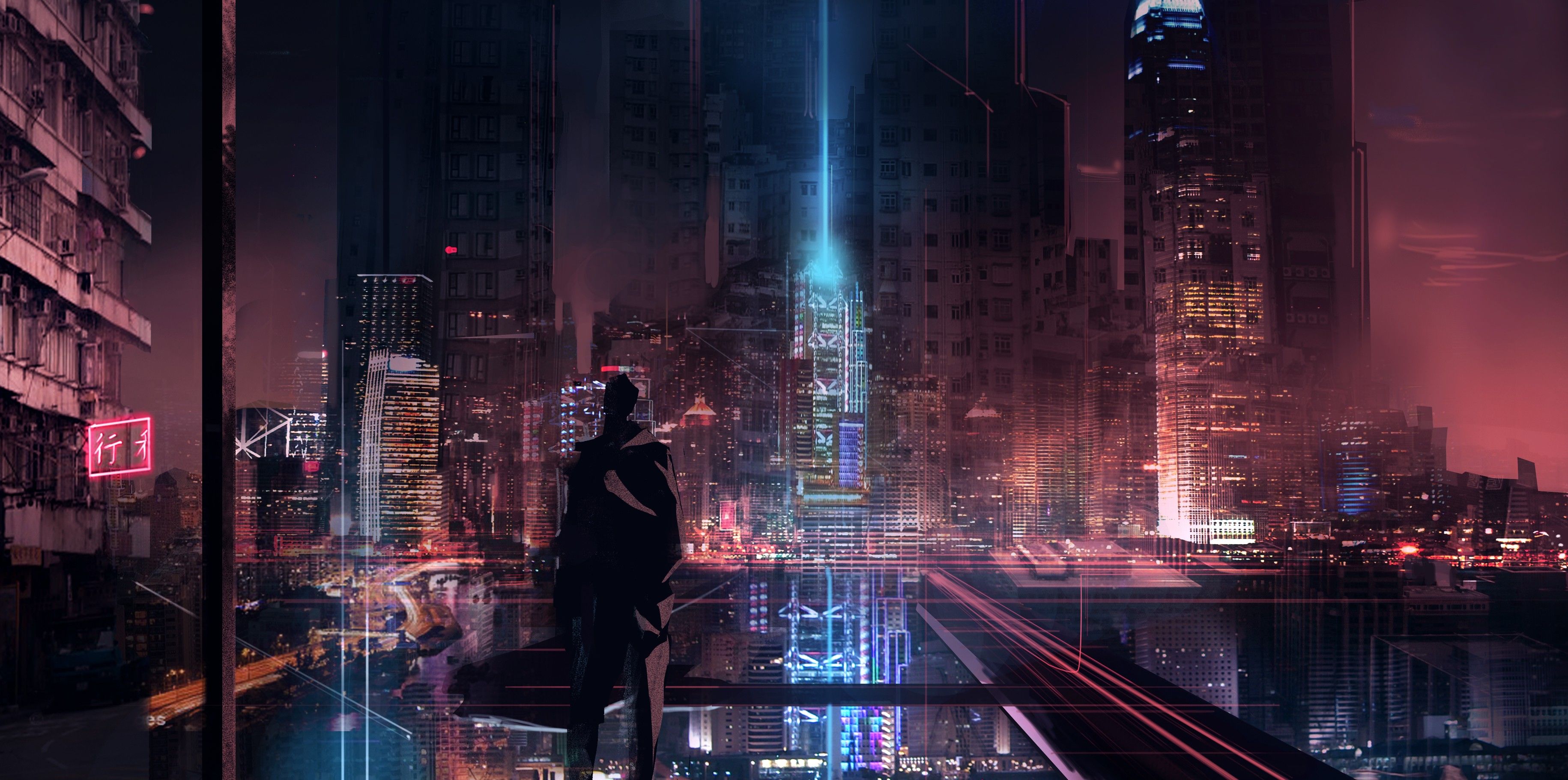 #cyberpunk, #skyscraper, #glowing, #futuristic city