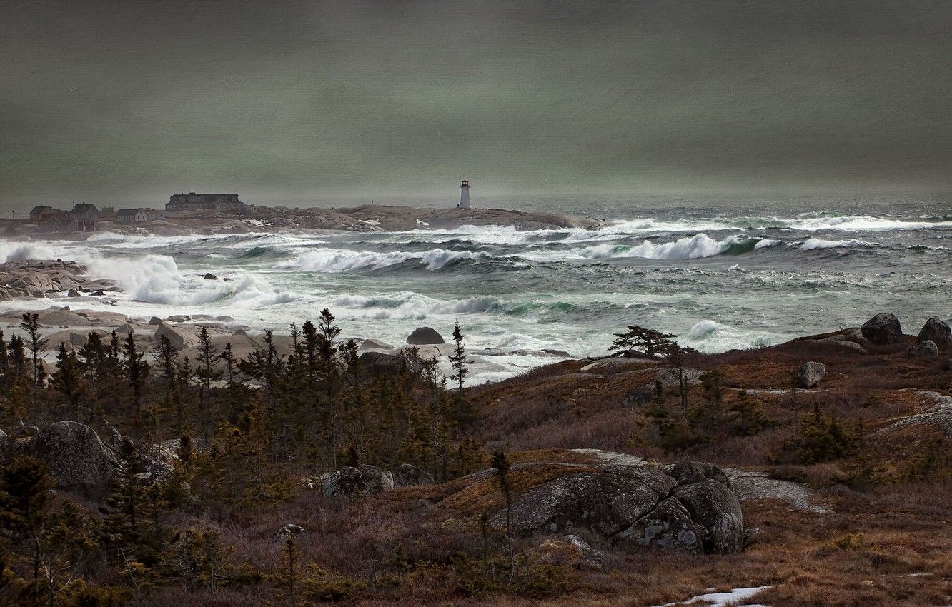 Wallpaper Storm, lighthouse, Nova Scotia, Peggy's Cove image for desktop, section пейзажи