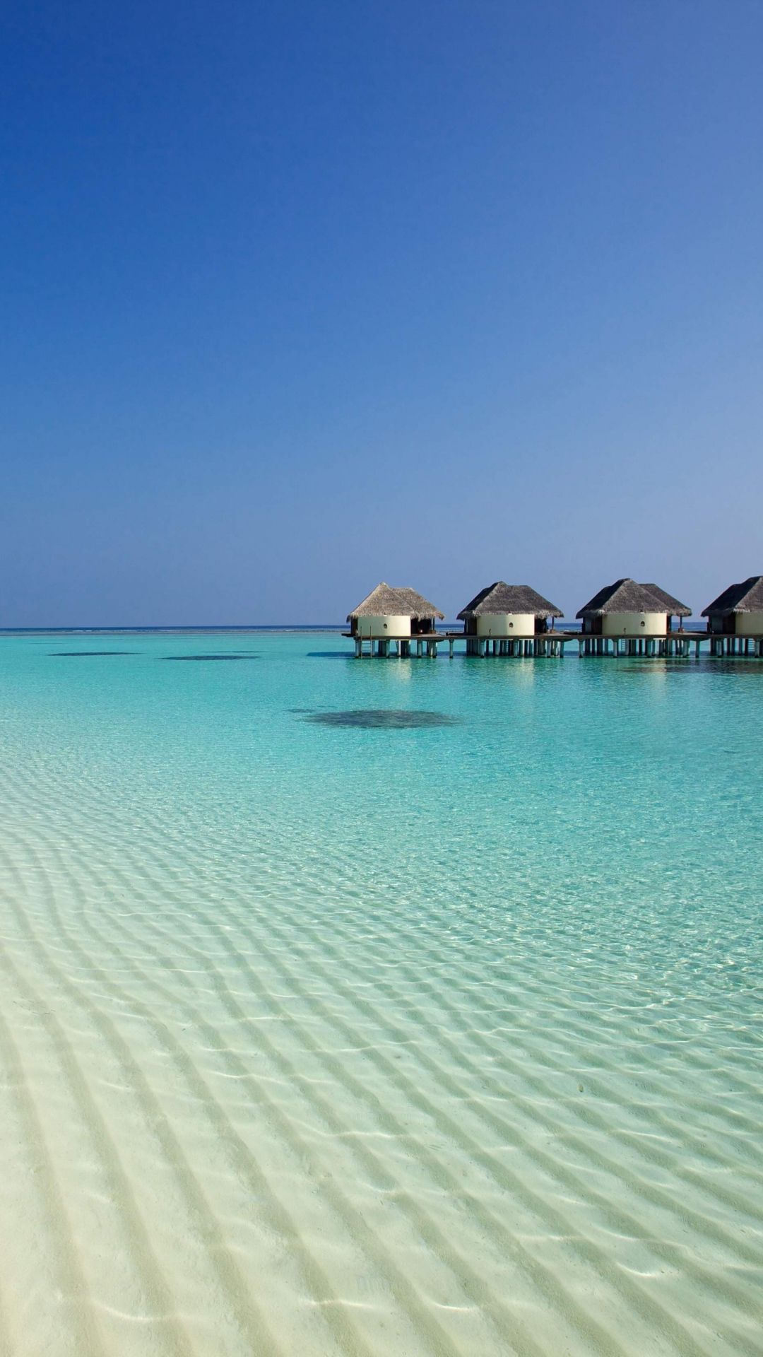 Beach Ocean Sand Palm Trees Bungalows iPhone 8 Wallpaper Free