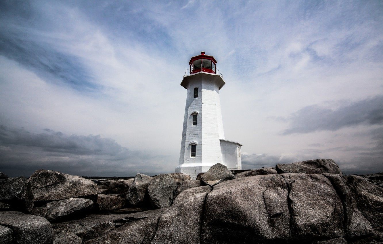 Wallpaper rocks, lighthouse, Canada, Nova Scotia, Nova Scotia, Peggys Cove image for desktop, section пейзажи