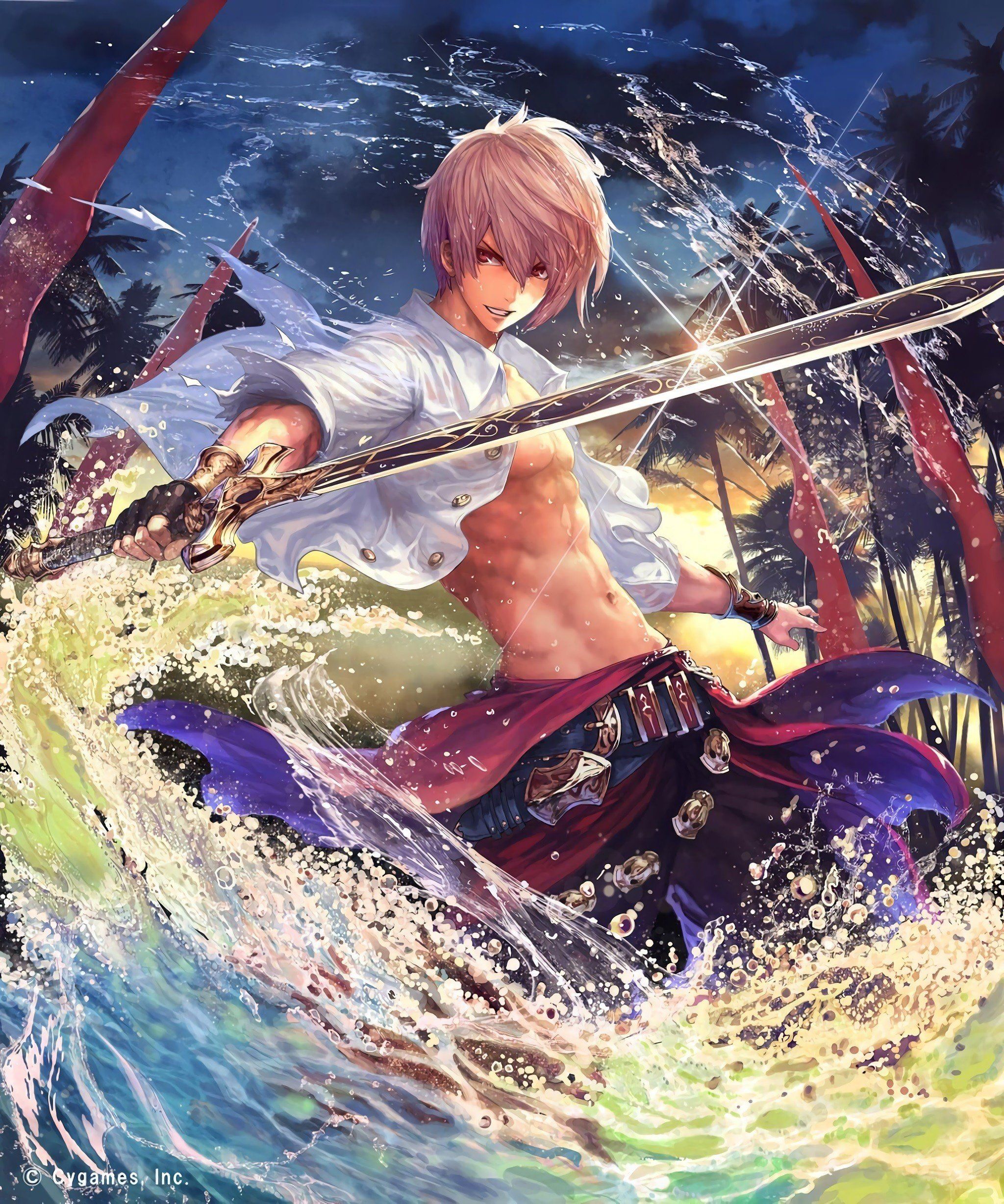 abs, Looking at viewer, Short hair, Pink hair, Anime, Anime boys