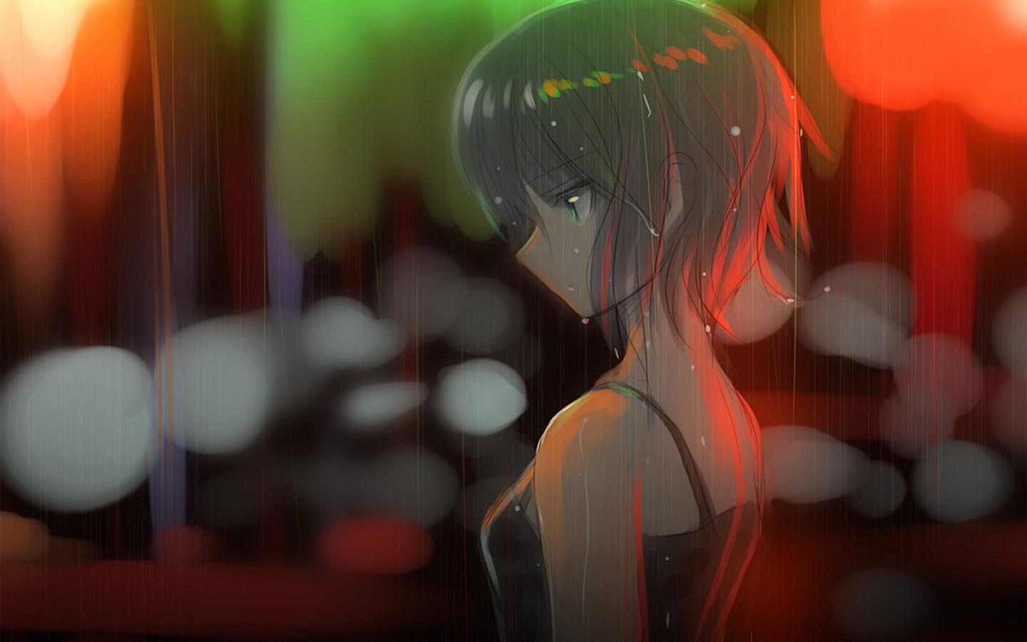 rain multicolor wet green eyes anime girls / Wallbase.cc