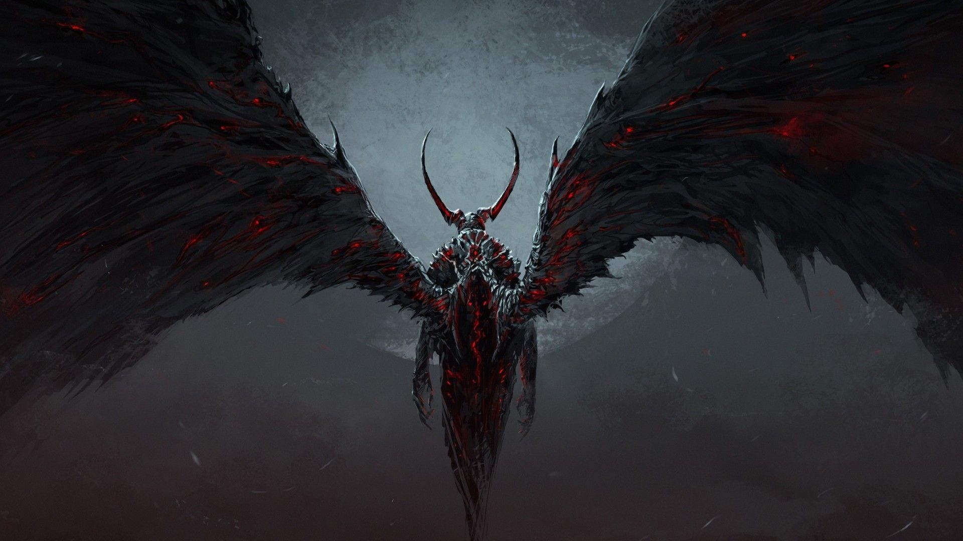 Download 1920x1080 Demon, Black Wings, Horns, Fantasy Creature Wallpaper for Widescreen