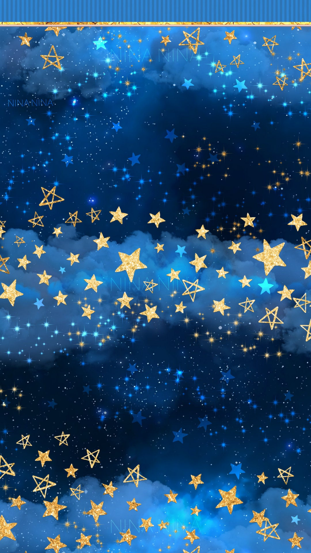 Stars Digital Paper Pack, Gold Glitter Seamless Pattern, Night Sky