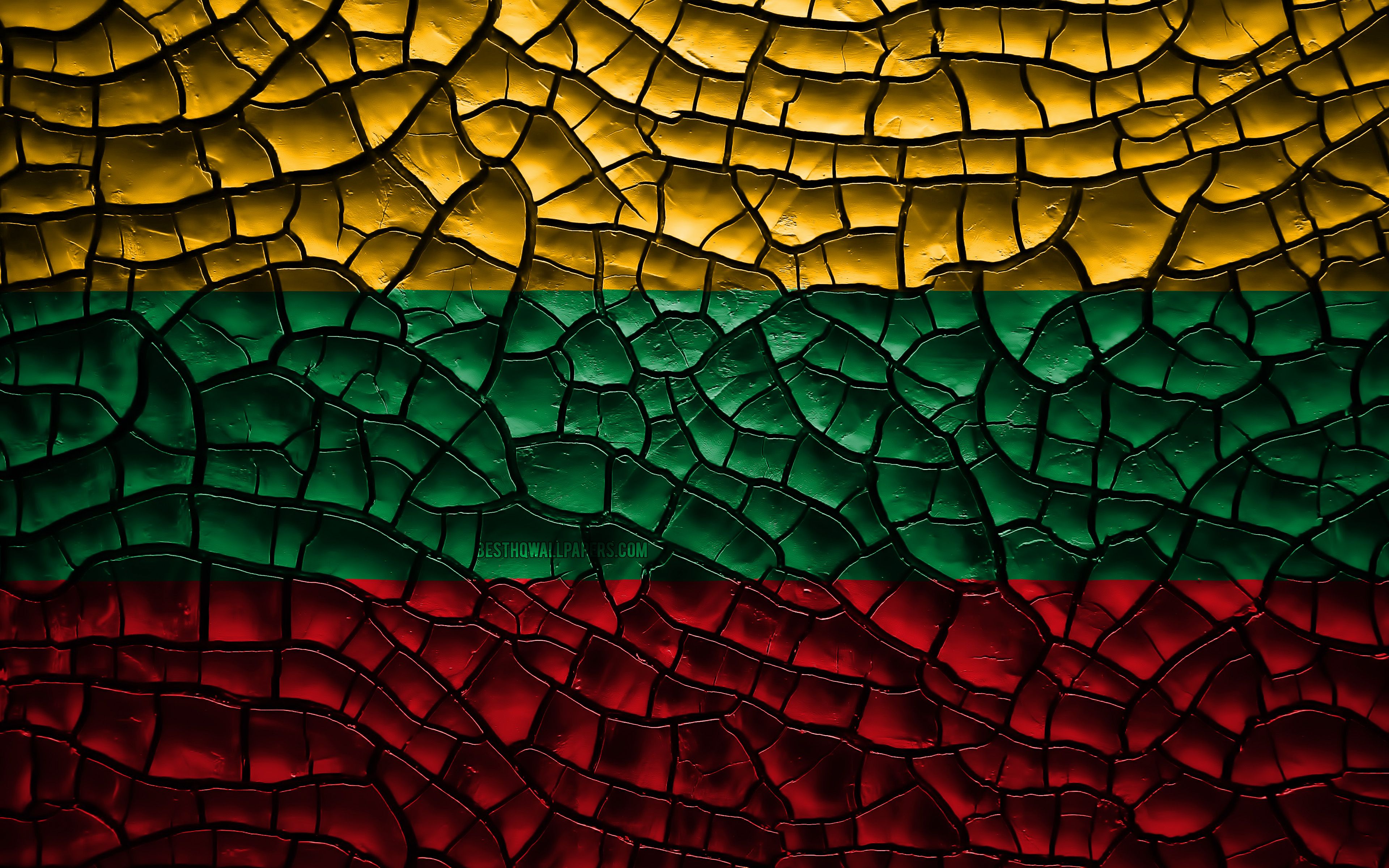 Download wallpaper Flag of Lithuania, 4k, cracked soil, Europe