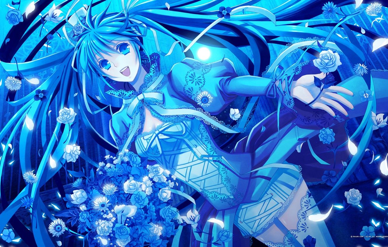 Wallpaper blue, hatsune miku, psychosis image for desktop