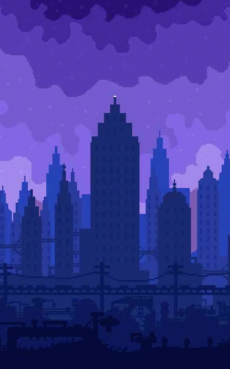 Download High skies, cityscape, silhouette, pixel art wallpaper