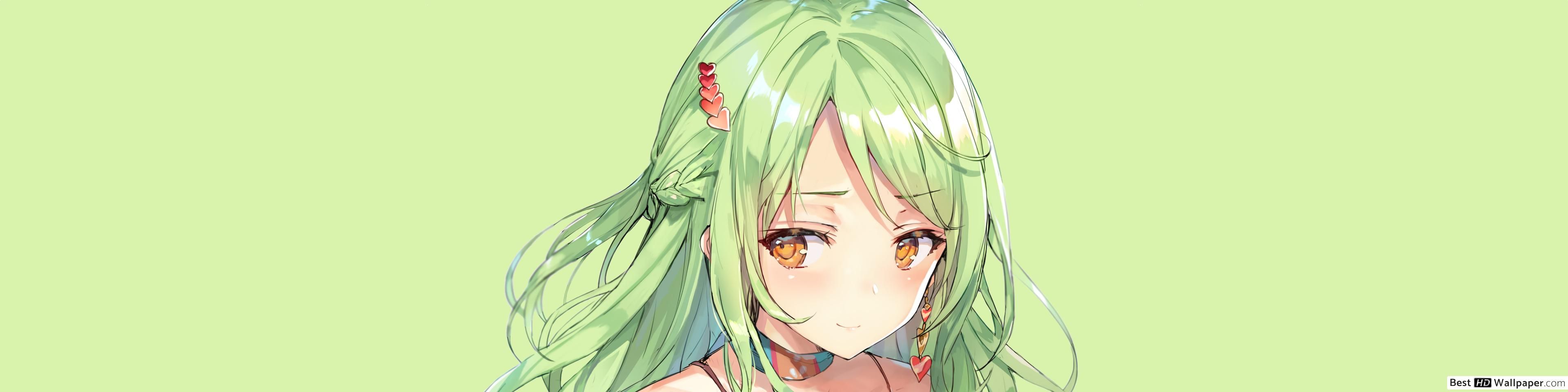 Shy green haired anime girl HD wallpapers download