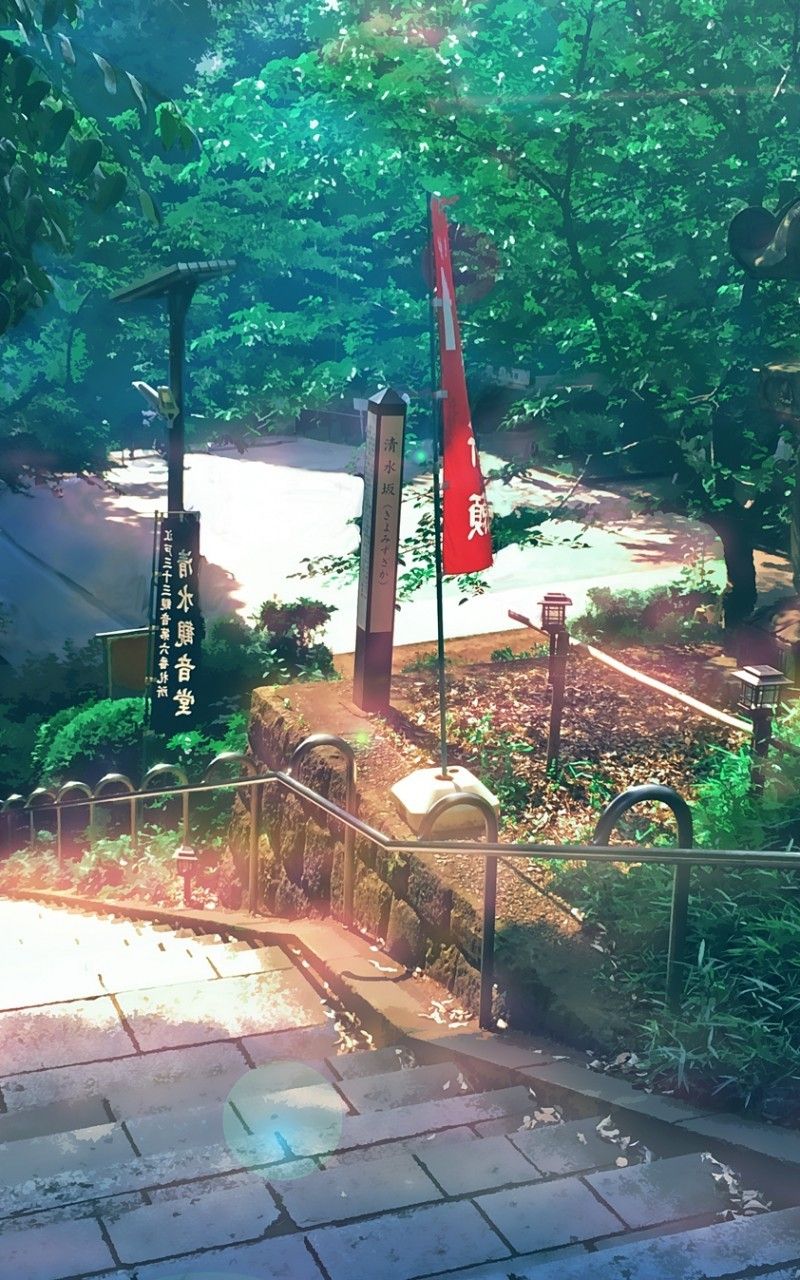 Download 800x1280 Anime Landscape, Stairs, Realistic, Park