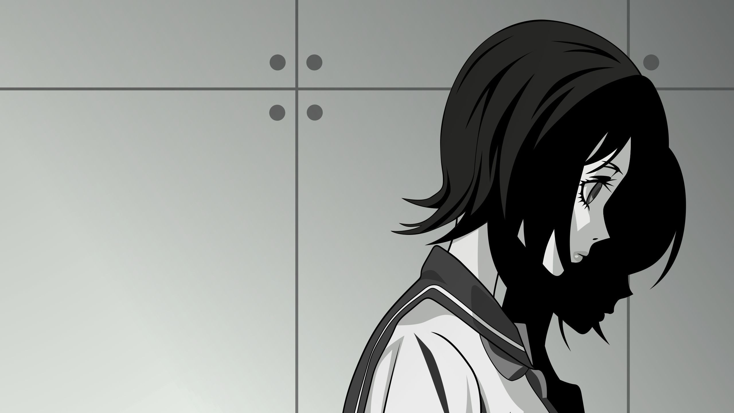 Download wallpaper 2560x1440 anime, girl, sadness, shadow, wall