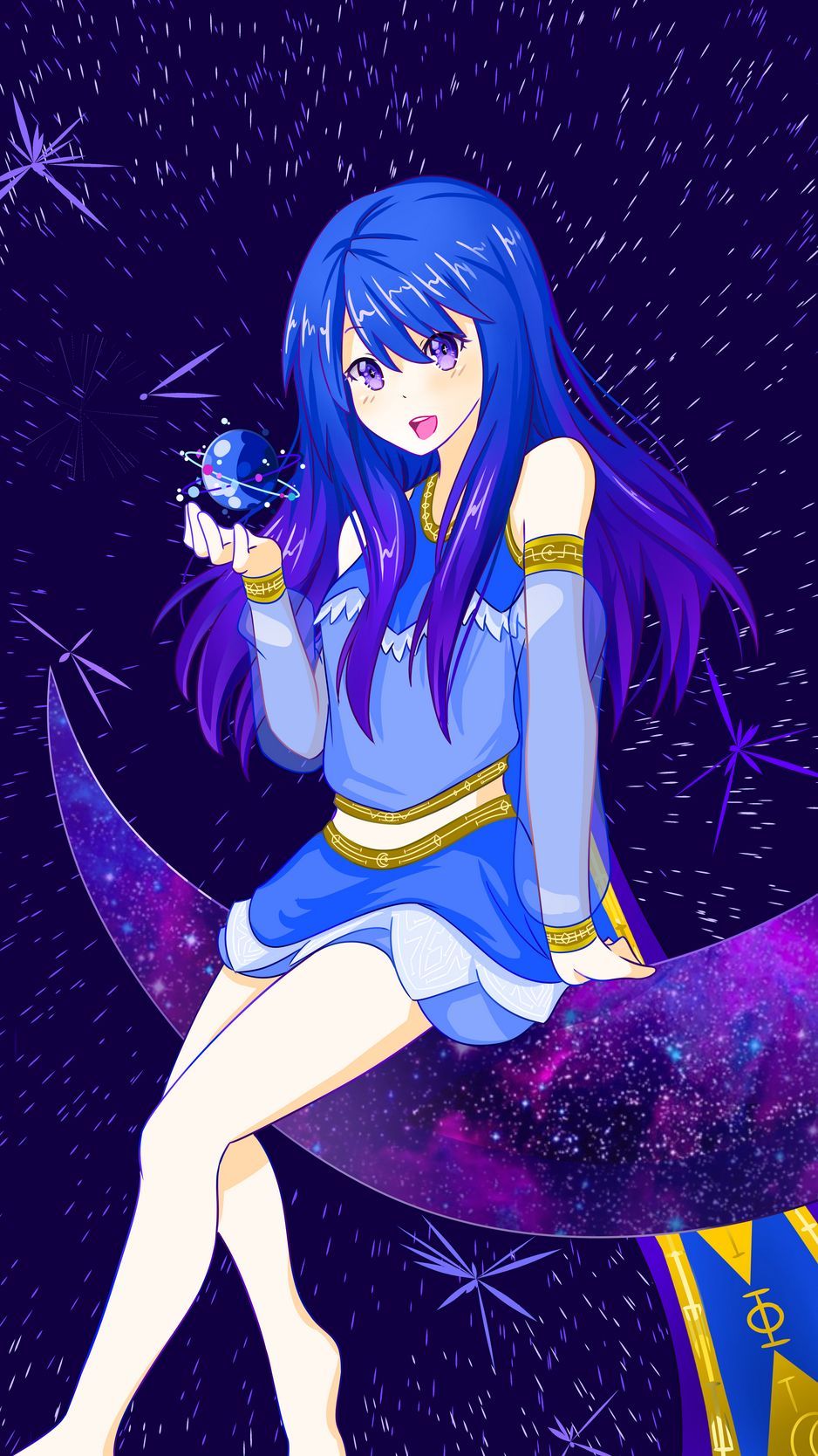 Download wallpaper 938x1668 girl, space, anime, moon, planet
